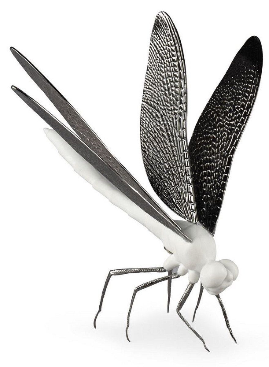 Spain Libelle in - Qualität cm Dekofigur Deko Weiß Padrino Porzellan Casa Padrino Skulptur 20 x / x 22,9 - Figur Erstklassische Made Luxus Schwarz Matt Hochwertige - 20 H. Casa
