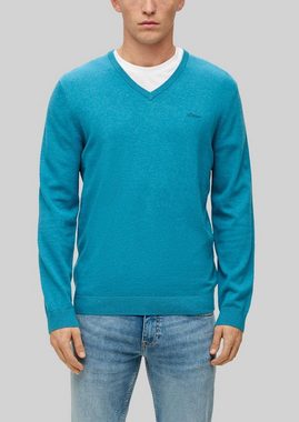 s.Oliver V-Ausschnitt-Pullover Casual (1-tlg) mit V-Ausschnitt und Logo-Stickerei, Feinstrick