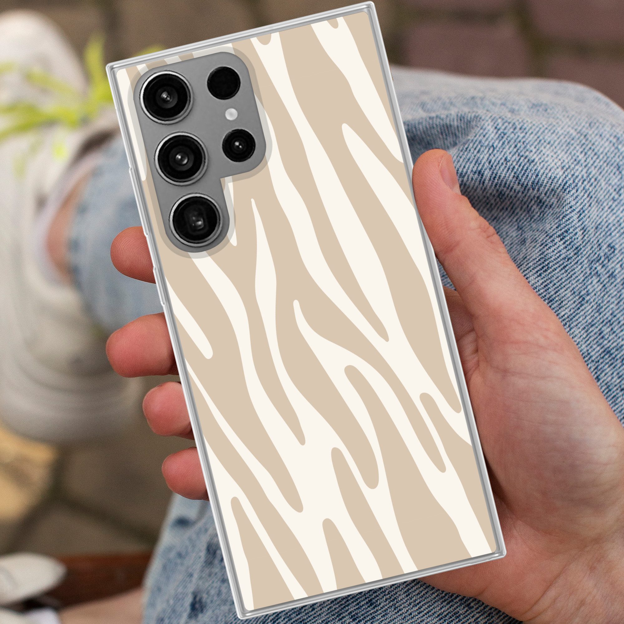 MuchoWow Handyhülle für Samsung Galaxy S23 Ultra Zebramuster - Beige - Weiß - Tiermuster