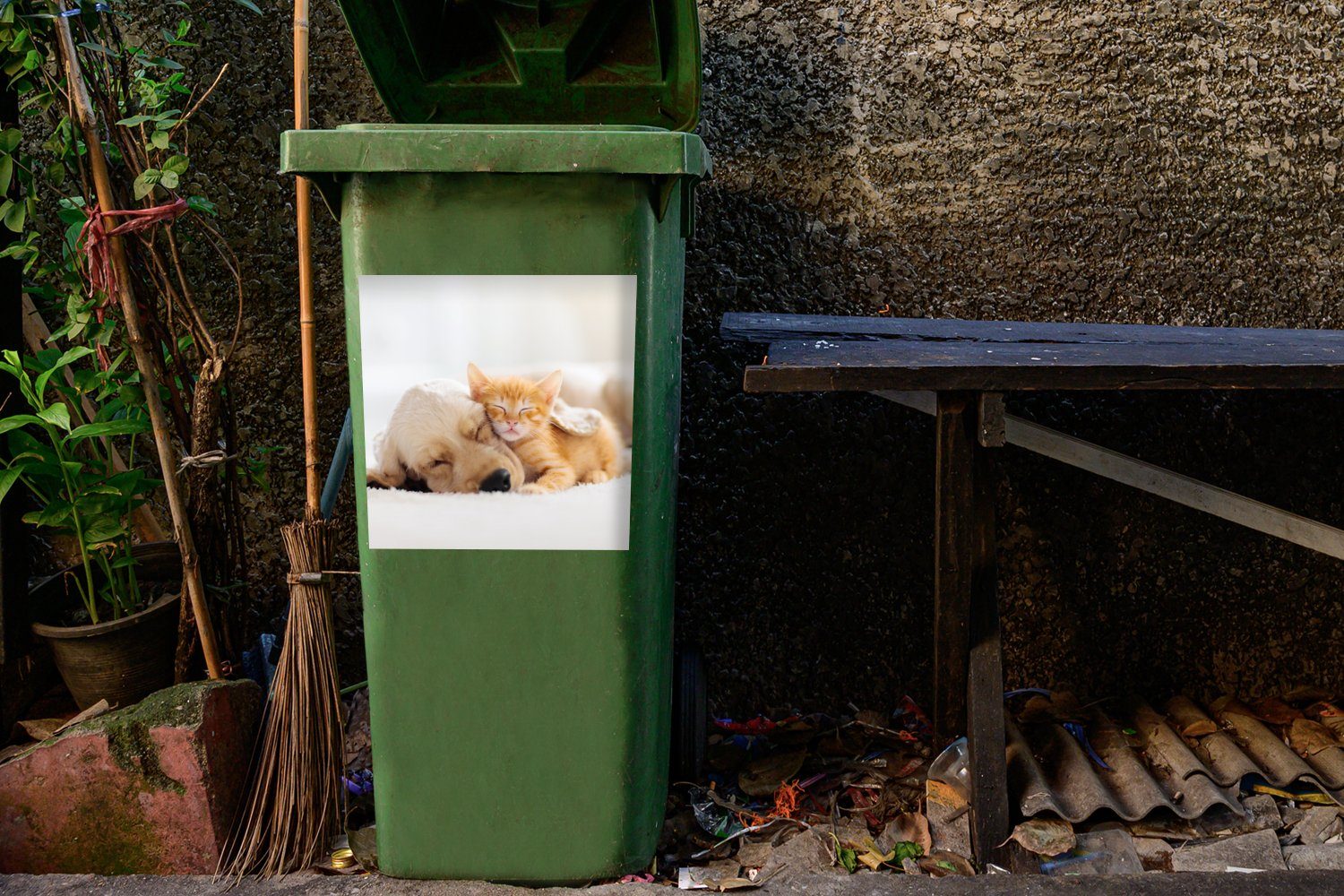 - Mülleimer-aufkleber, Kätzchen Container, Mülltonne, Abfalbehälter (1 Hund St), MuchoWow - Sticker, - Tiere Rot Wandsticker