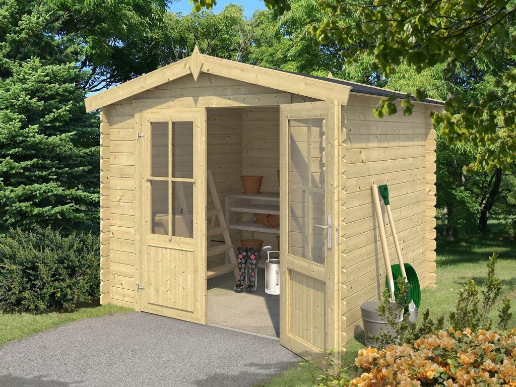 LASITA MAJA Gartenhaus Lasita Gartenhaus Houston 28 mm, BxT: 324x312 cm, Blockbohlenhaus mit Fußboden, robustes Gerätehaus für den Garten