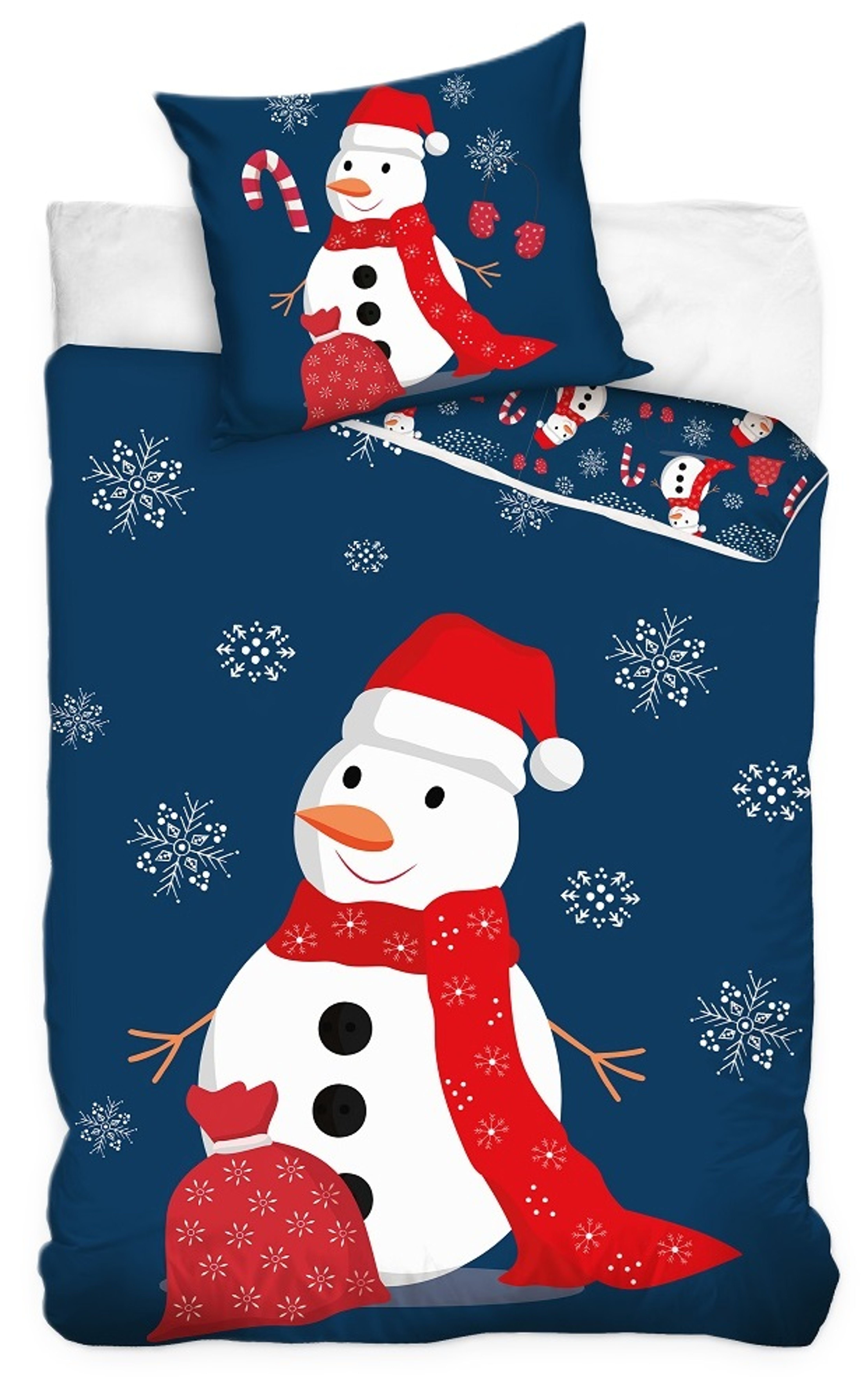 One Home Bettwäsche Schneemann, Renforcé, 2 teilig, Weihnachten Schneeflocken und Kristalle, Baumwolle