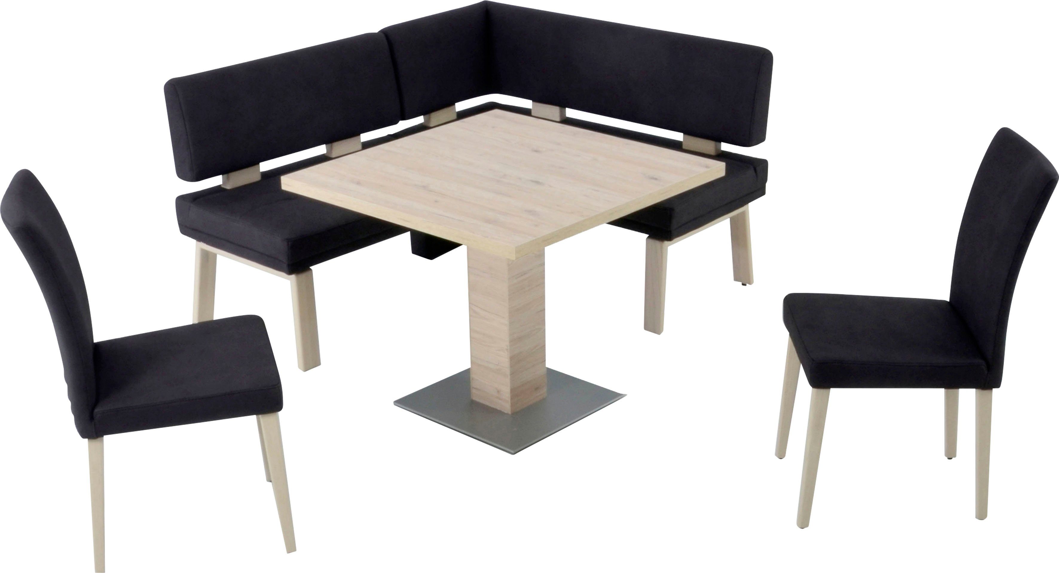 Komfort Wohnen & 157cm, I, Santos 4 zwei Schenkel (Set), 90x90cm Tisch K+W Holzstühle und Eckbankgruppe rechts/links darkbrown