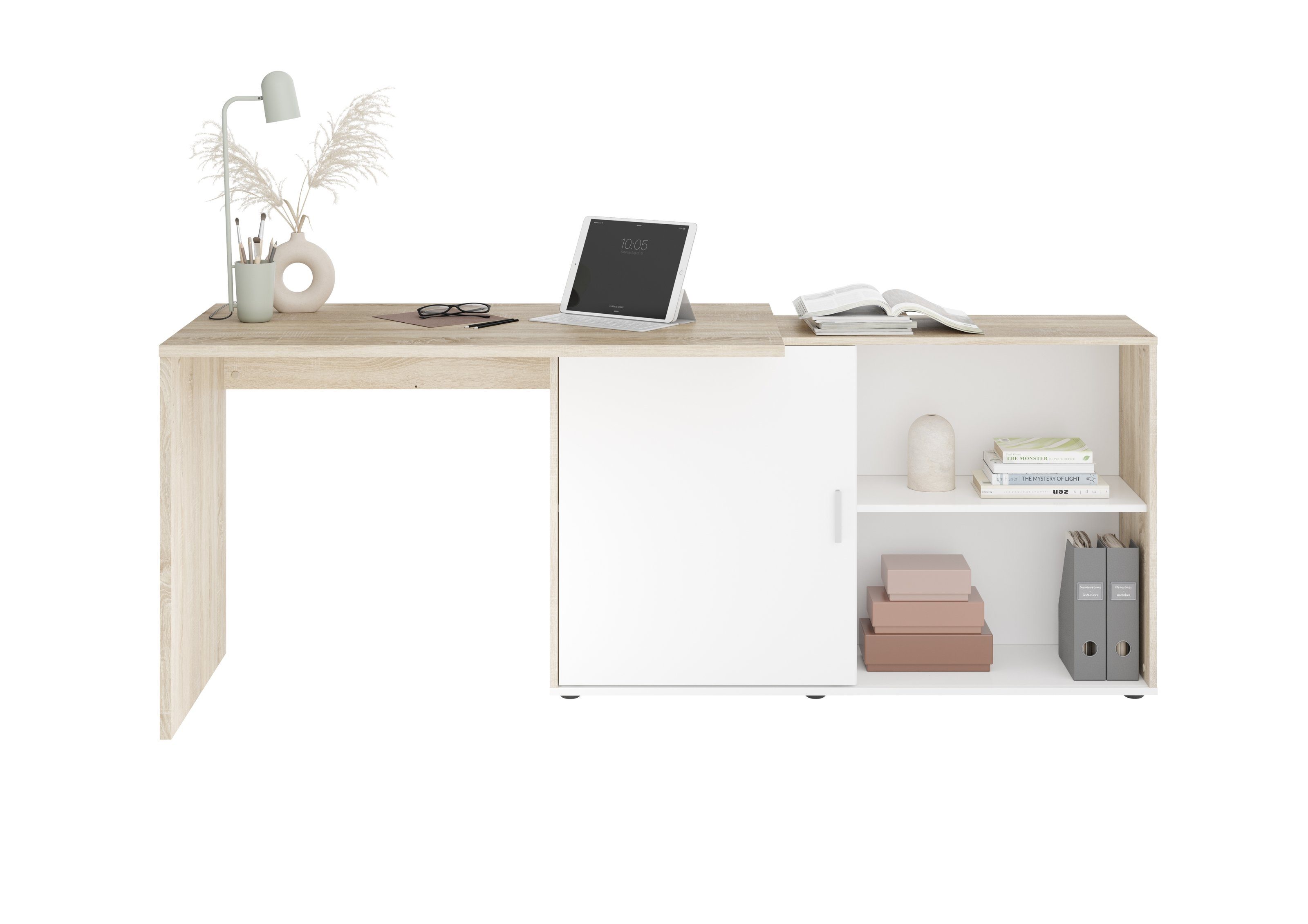 PREISBRECHER Schreibtisch VALLEY, in Eiche Dekor-weiß - 118x75x124,5cm (BxHxT)