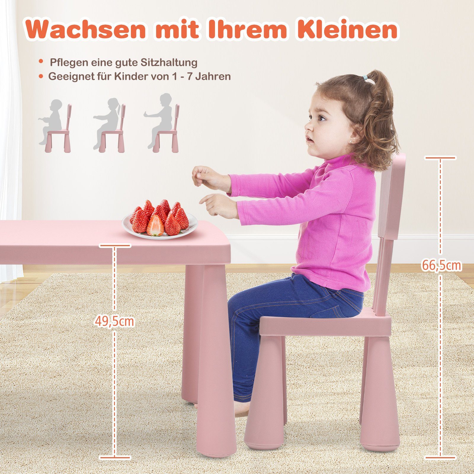 COSTWAY Kindersitzgruppe 3 TLG. Kindermöbel, (Kindertisch mit 2 Stühlen)