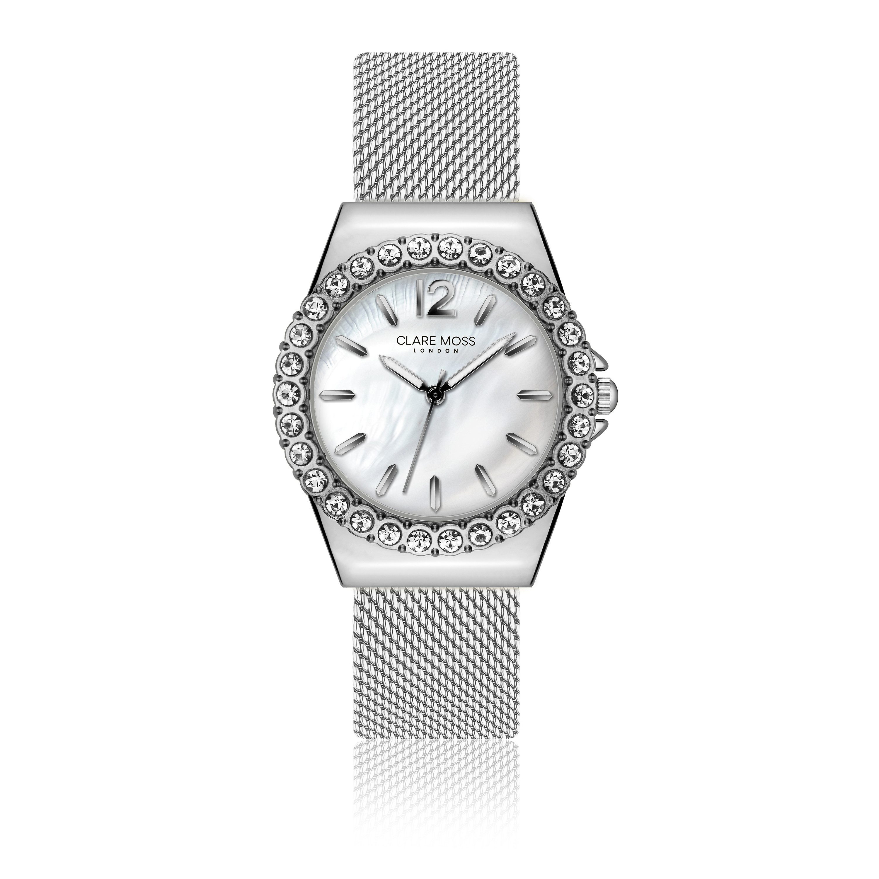 CLARE MOSS Quarzuhr CMA4-B018S Mayfair Silbernes Netz