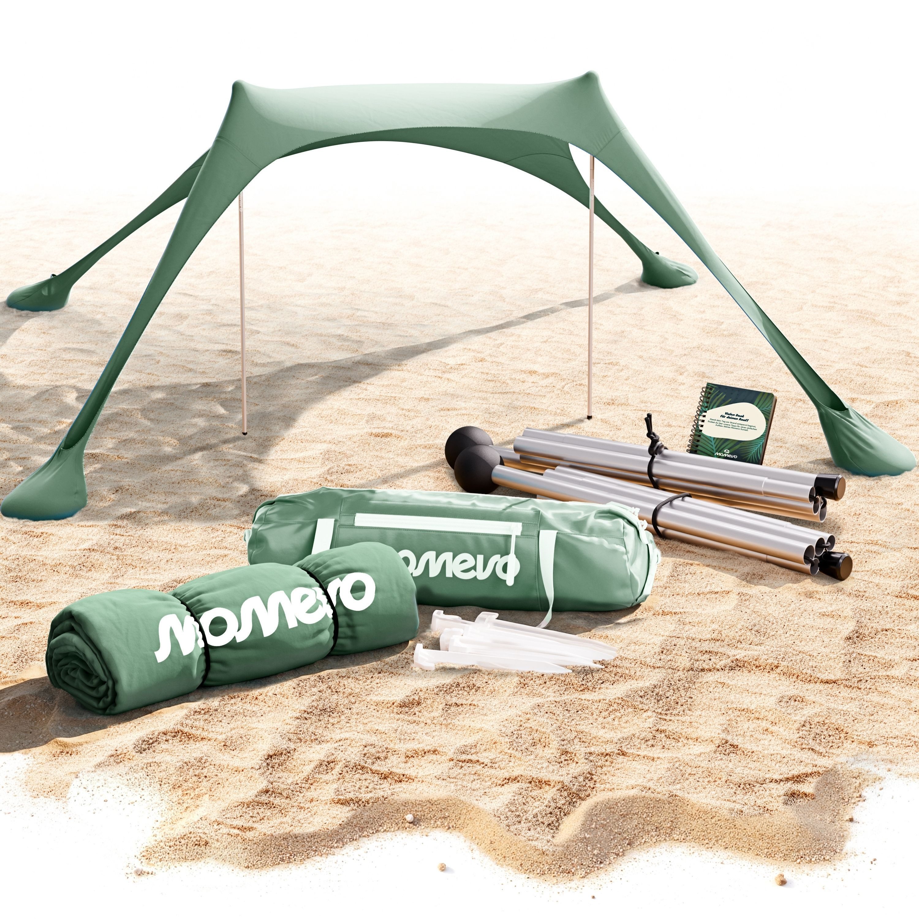 Momevo Strandmuschel Strandzelt mit UV Schutz 50+, zertifiziert für Kinder, Baby, Familien, Personen: 4