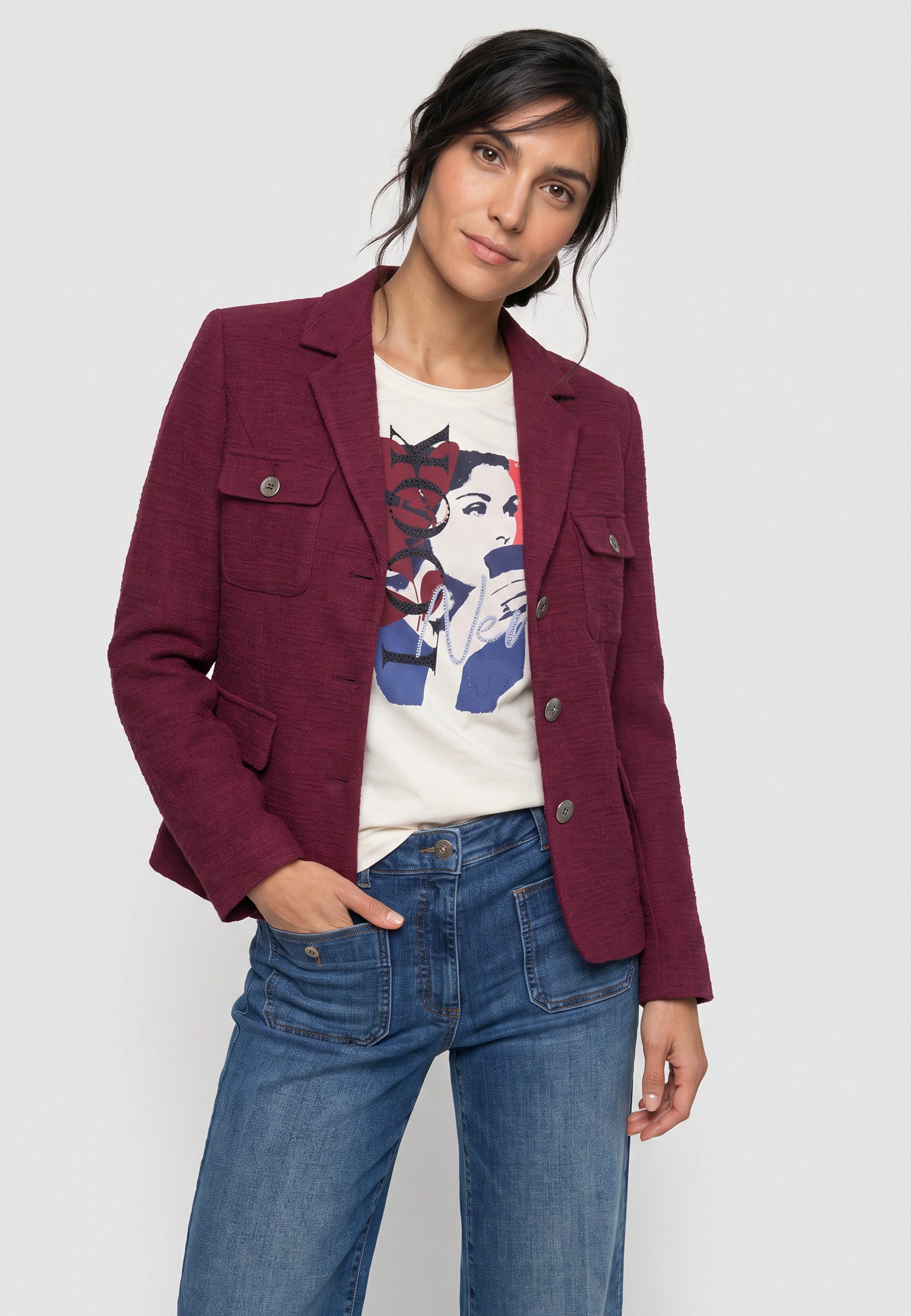 Olsen Kurzblazer mit Revers und Pattentaschen