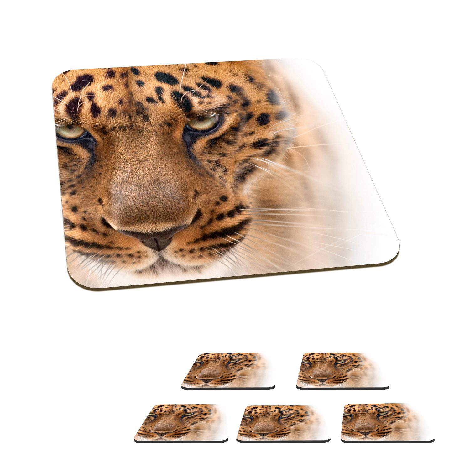 MuchoWow Glasuntersetzer Leopard - Porträt - Augen, Zubehör für Gläser, 6-tlg., Glasuntersetzer, Tischuntersetzer, Korkuntersetzer, Untersetzer, Tasse