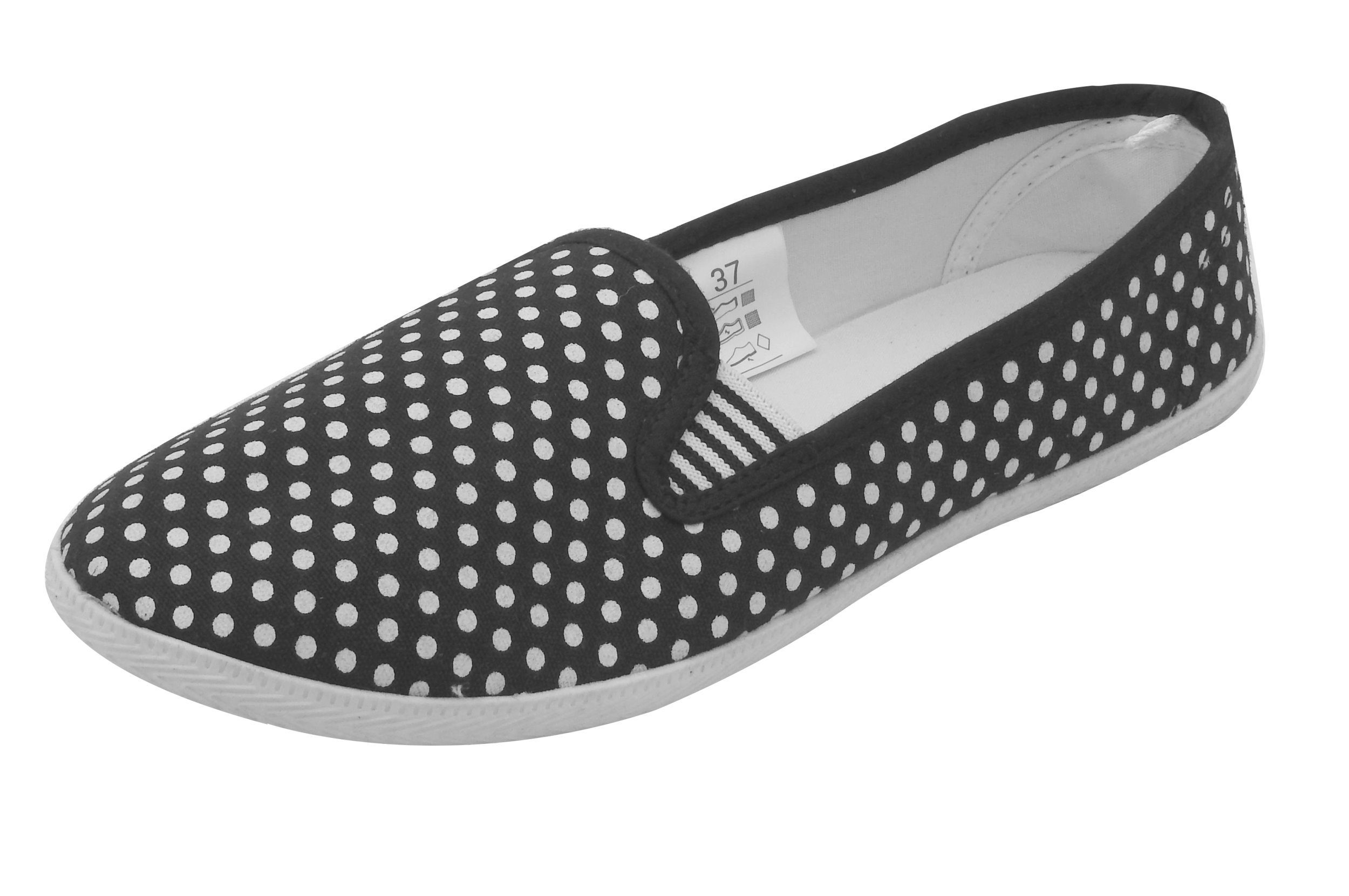 Schuhe Slipper Slip Sneaker Loafer On dynamic24 Schwarz Freizeitschuhe Damen Stoff Flats Canvas