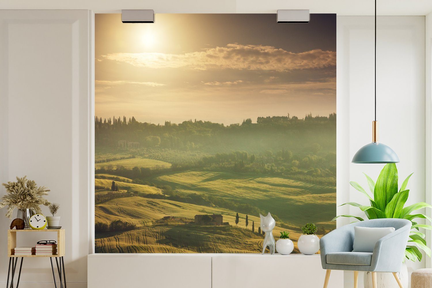 Matt, St), - Wohnzimmer Wandtapete für Fototapete MuchoWow bedruckt, Landschaft (5 Tapete Toskana Schlafzimmer, - Sonne, oder Vinyl