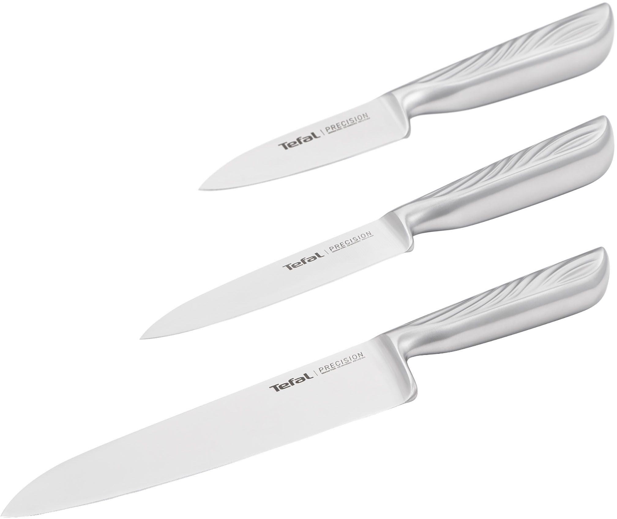 Tefal Messer-Set Precision für perfekte Schnitte bei jeder Zutat (Set, 3-tlg., Kochmesser (20 cm), Universalmesser (12 cm), Schälmesser (9 cm), hohe Schnittpräzision, langlebig, ergonomischer Griff, Wellenmuster