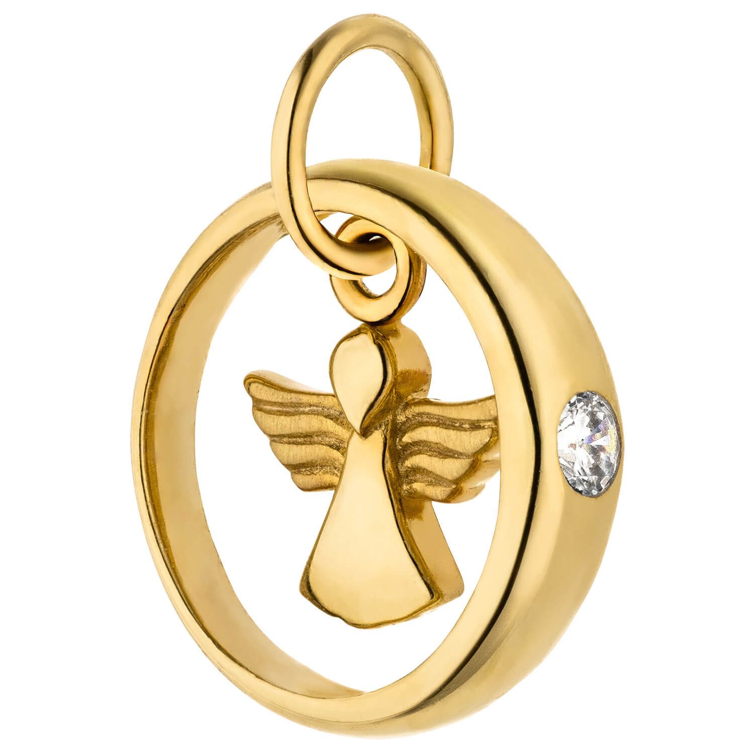Schmuck Krone Kettenanhänger Taufring Anhänger Engel aus 333 Gelbgold mit Zirkonia, Gold 333