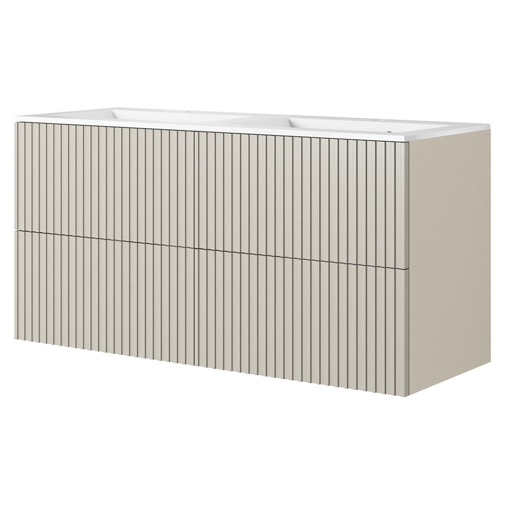 Lomadox Doppelwaschtisch NAVASOTA-141, 120cm breit, kaschmir, Einbauwaschbecken, 4 Schubladen, gerillte Front