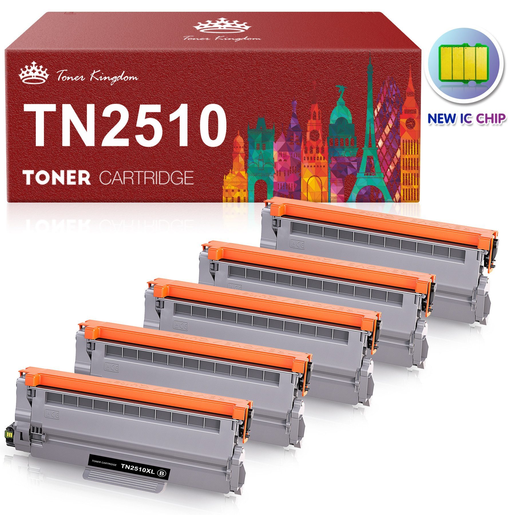 Toner Kingdom Tonerpatrone ca. 3000 Seiten pro Schwarz Ersatz für Brother TN2510XL Mit Chip, (TN2510 für Brother TN-2510XL HL-L2445 HL-L2400 DCP-L2620)