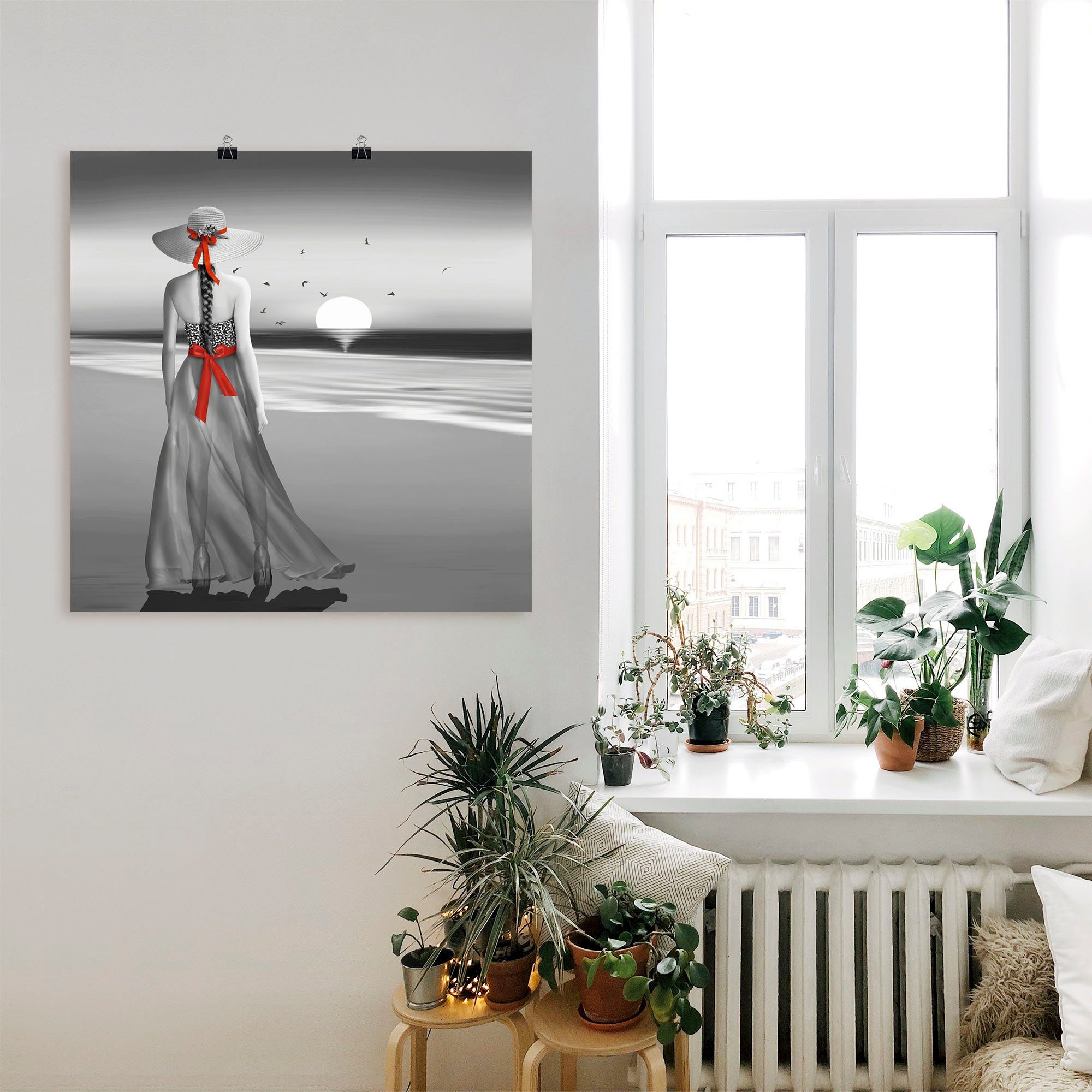 Artland Wandbild (1 Poster Größen Wandaufkleber Frau Alubild, aufs oder Blick als zurück Ein in Leinwandbild, St), Meer, versch