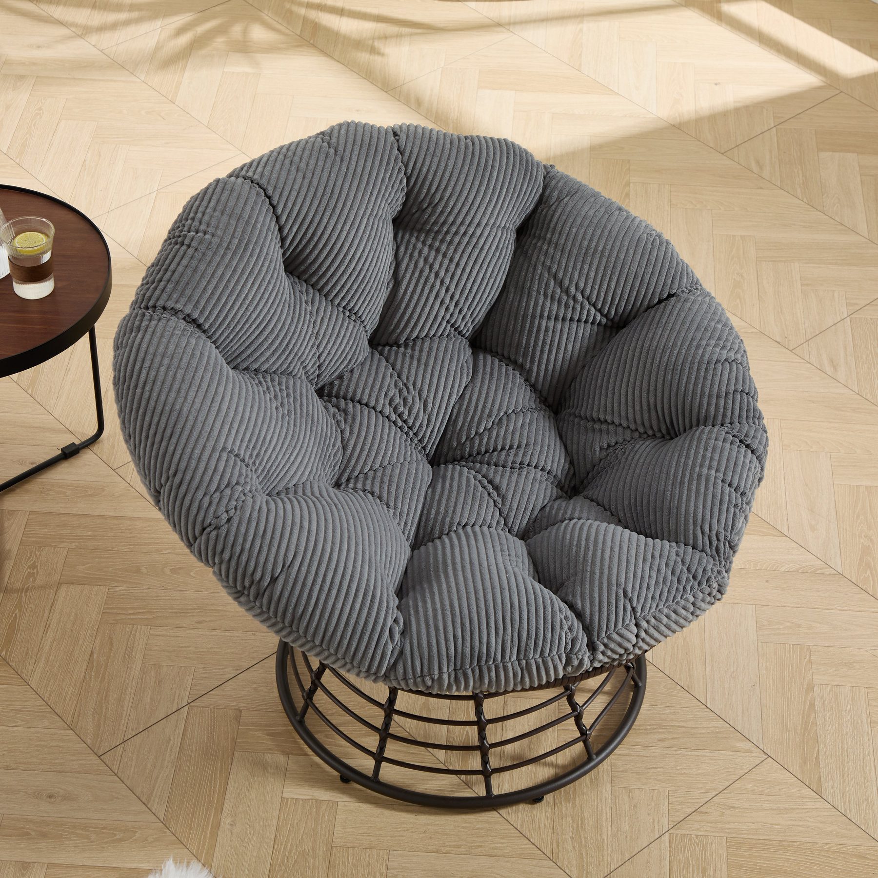 Odikalo Chaiselongue Relaxsessel Gartenstühle Gartenliege Sonnenliege mit schlaffunktion, Komfortabler ergonomischer Papasan-Sessel aus Korbgeflecht–um 360° drehbarer Rattan-Sessel für Innen-und Außenbereiche mit weichem dickem Polster ideal für Wohn- Schlaf-und Lesezimmer (braunes Gestell mit beigem Polster)