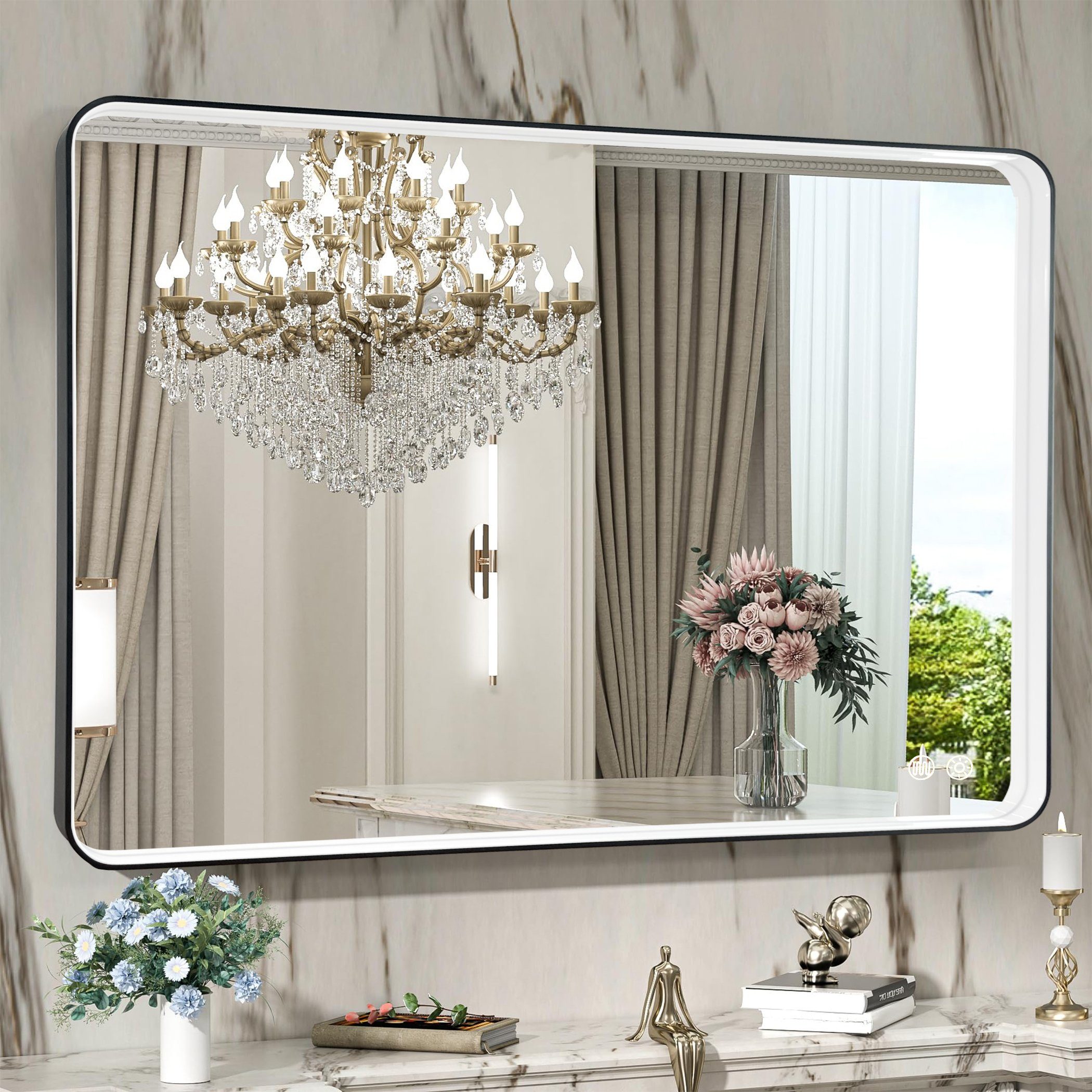 Fine Life Pro Badspiegel, Badezimmerspiegel mit Beleuchtung 101x76cm, Anti-Beschlag Wandspiegel