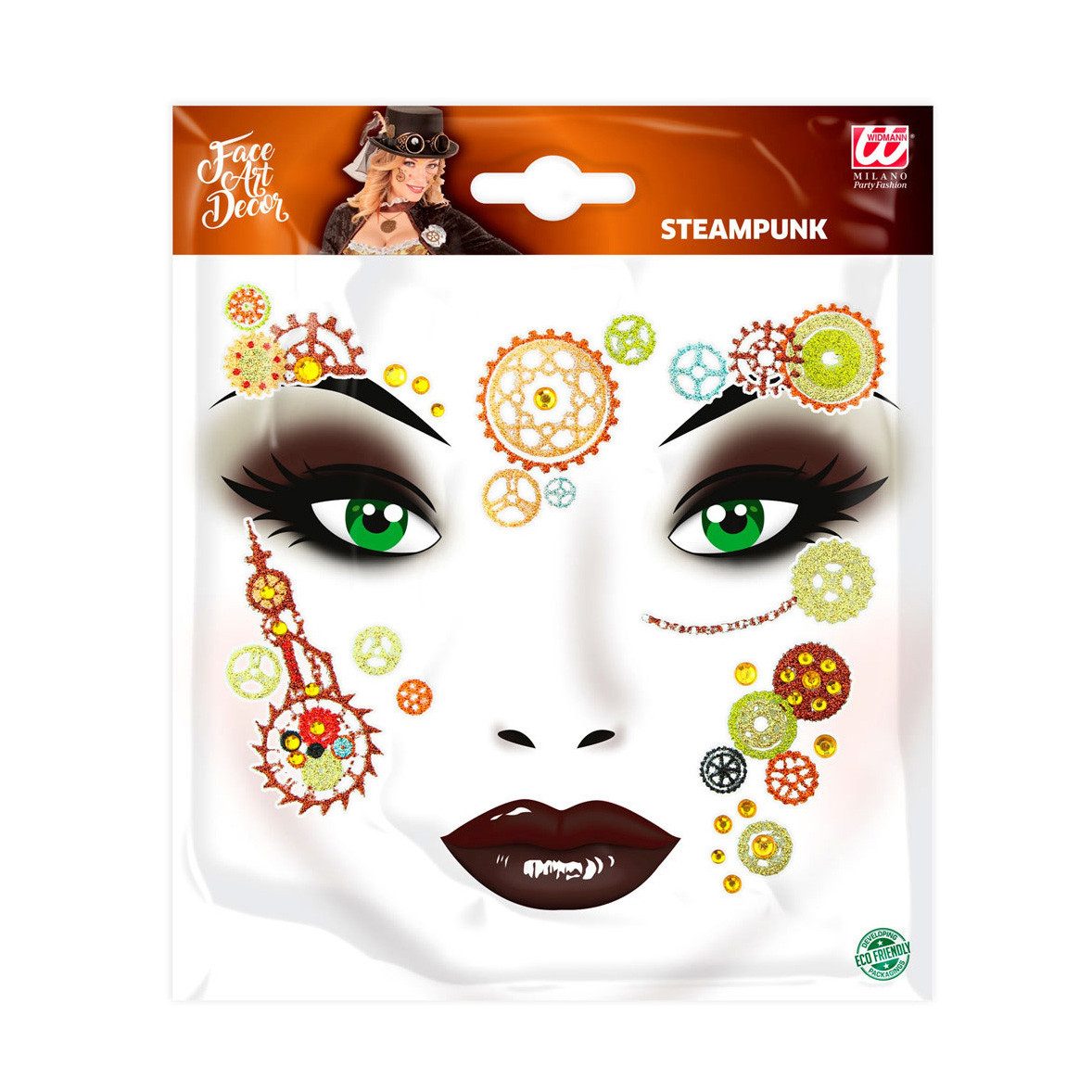 Widmann S.r.l. Schmuck-Tattoo Face Art Decor Glitzer Tattoo Sticker - Steampunk