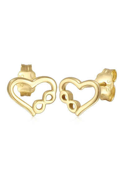 Elli Premium Paar Ohrstecker Herz Liebe Unendlichkeit Infinity 375er Gelbgold, Herz, Infinity