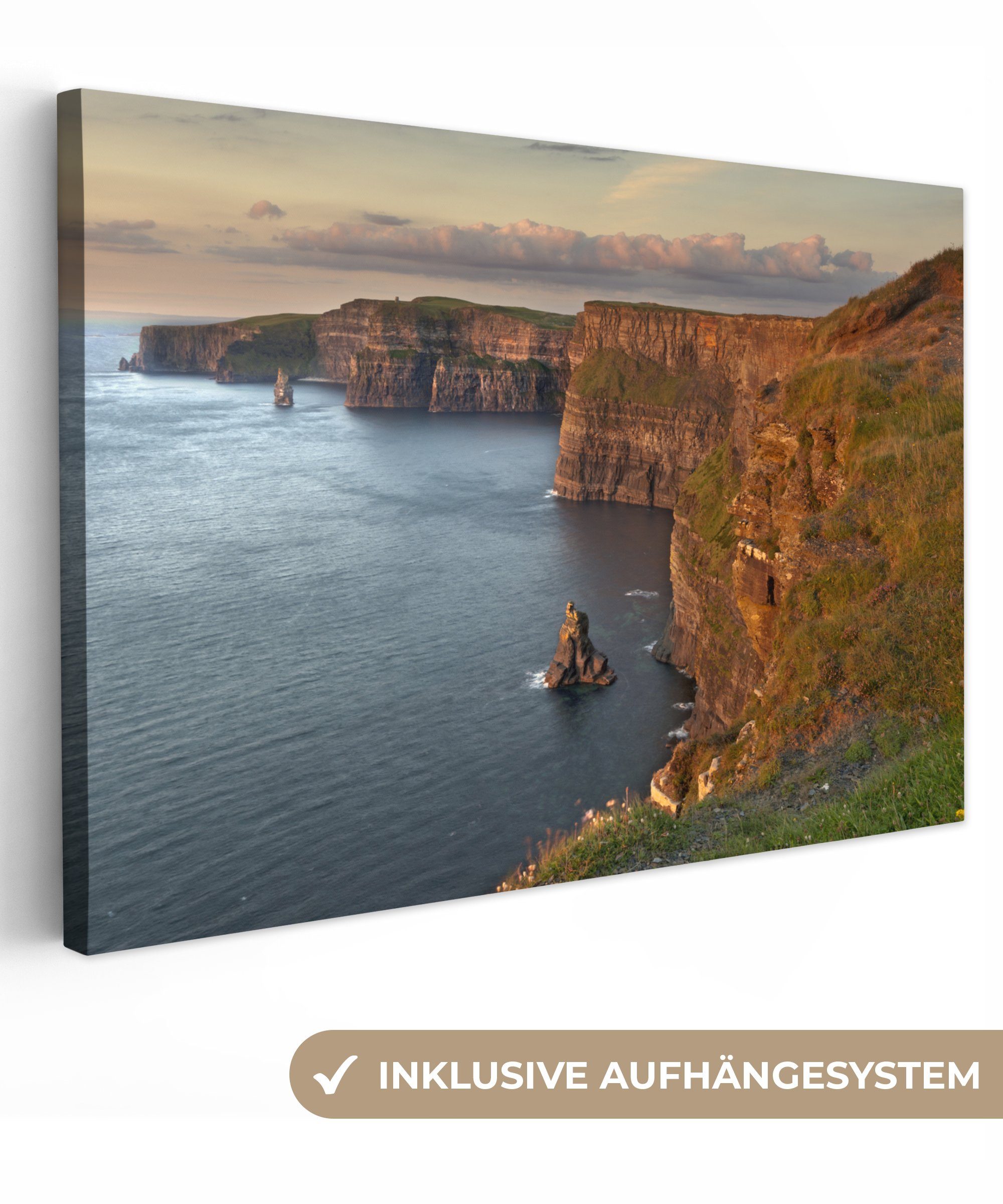 OneMillionCanvasses® Leinwandbild Die irischen Cliffs of Moher in Europa, (1 St), Wandbild Leinwandbilder, Aufhängefertig, Wanddeko, 30x20 cm