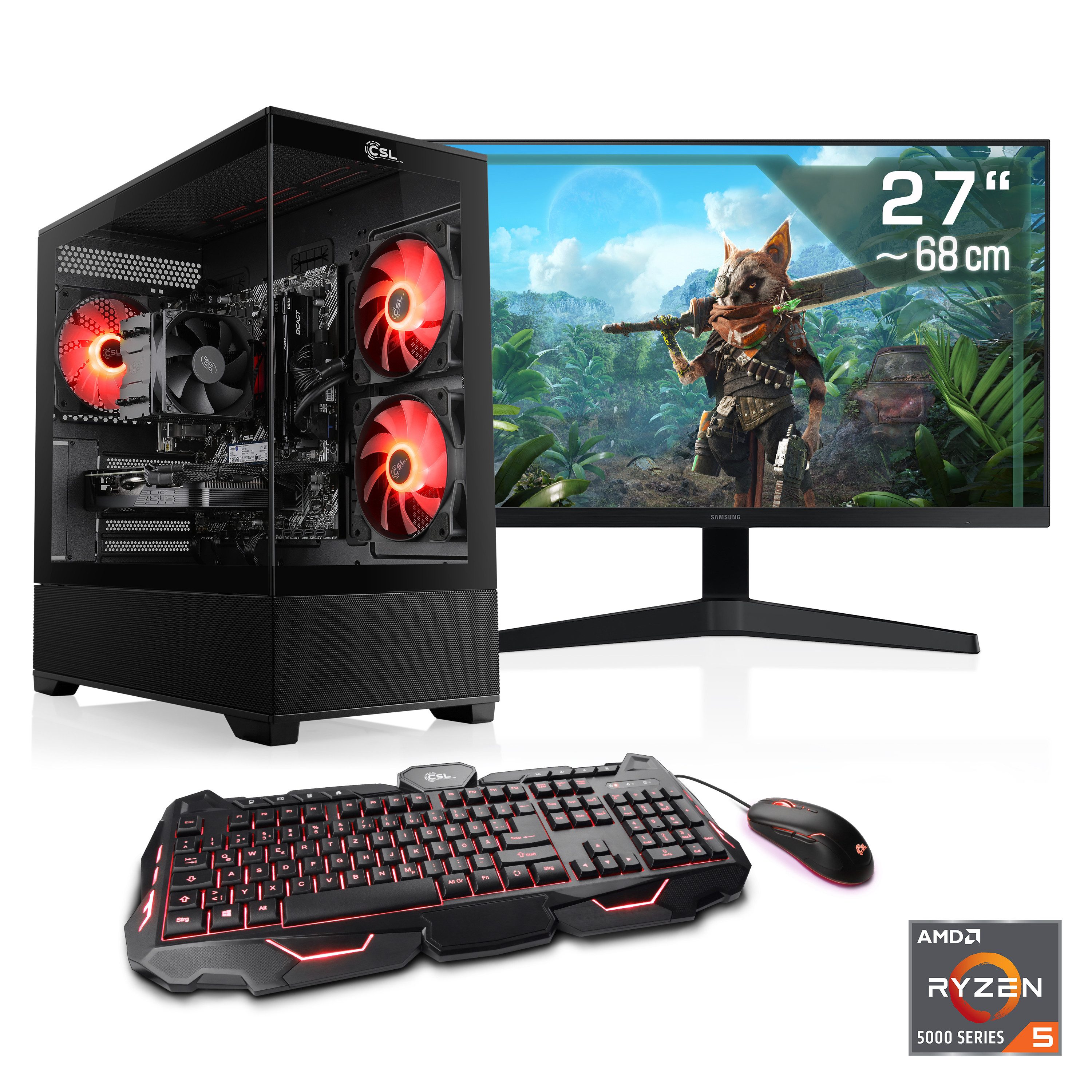 CSL AeroVision V24396 Gaming-PC-Komplettsystem (27", AMD Ryzen 5 5500, Radeon RX 9070 XT, 32 GB RAM, 1000 GB SSD)