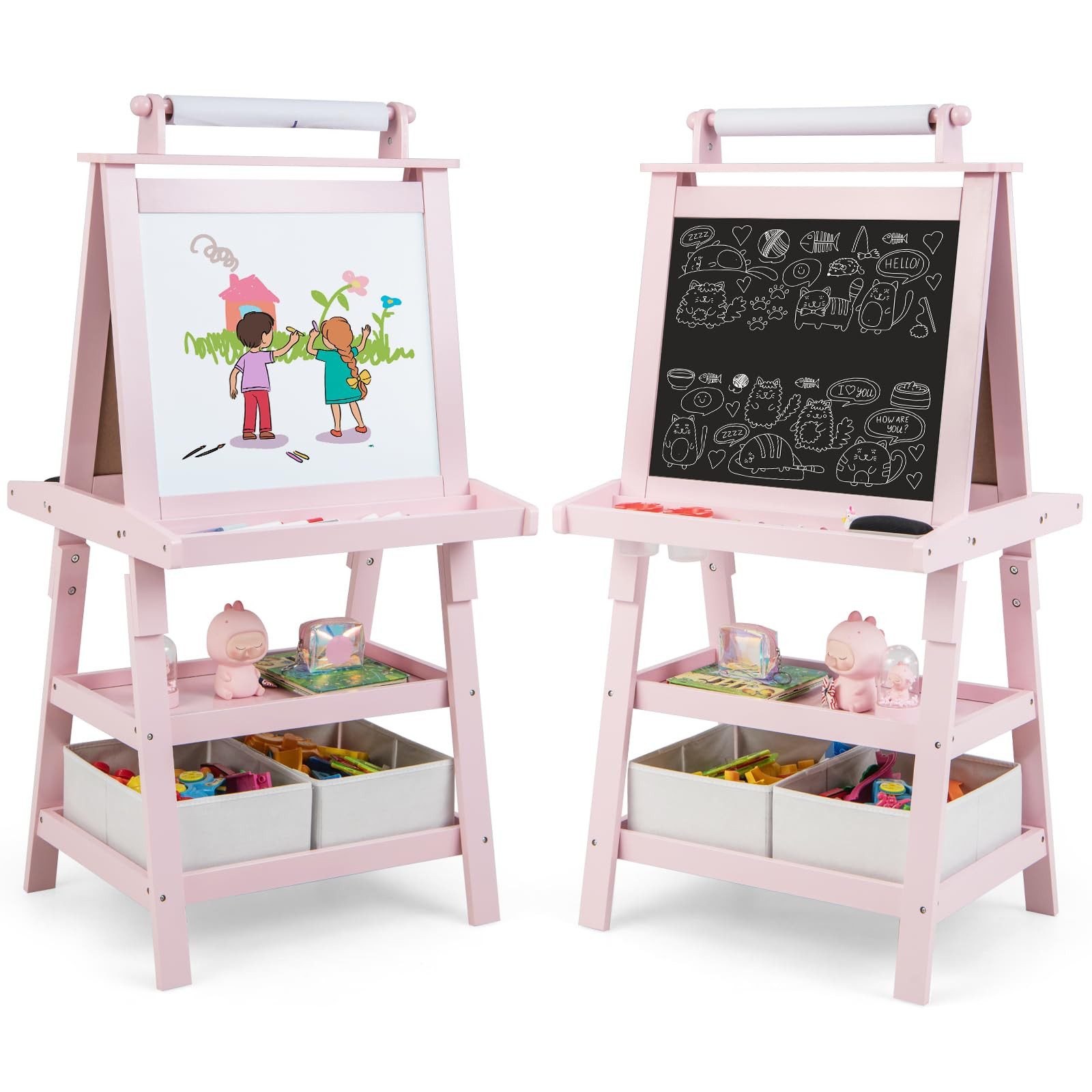 COSTWAY Standtafel Kinder Staffelei, doppelseitig, mit Magneten & 2 Boxen günstig online kaufen