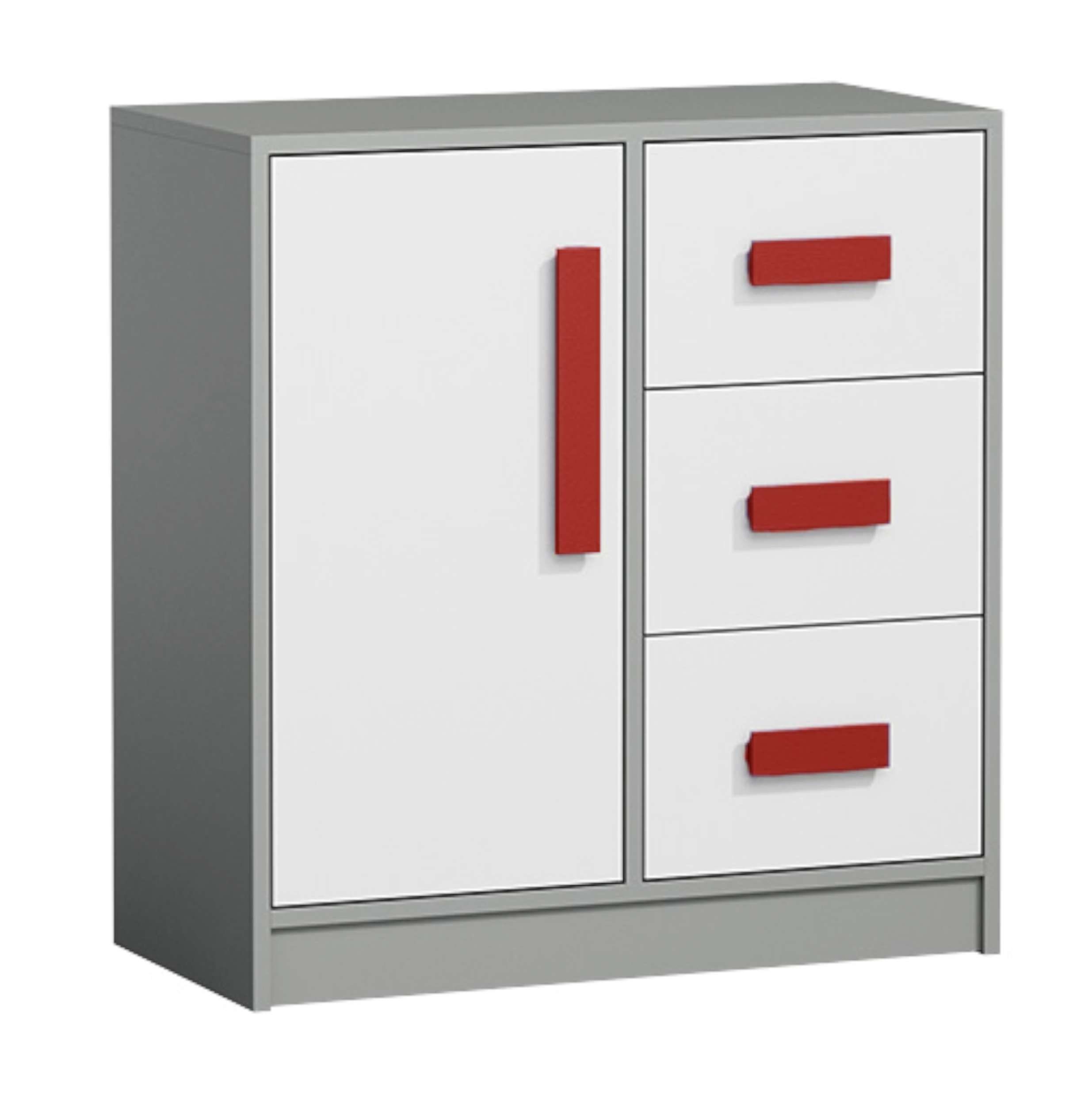 Stylefy Kinderkleiderschrank Gael III (Sideboard, Standschrank) mit Schubladen, Vollauszug, Modern Design, für Kinder Weiß - Grau - Rot