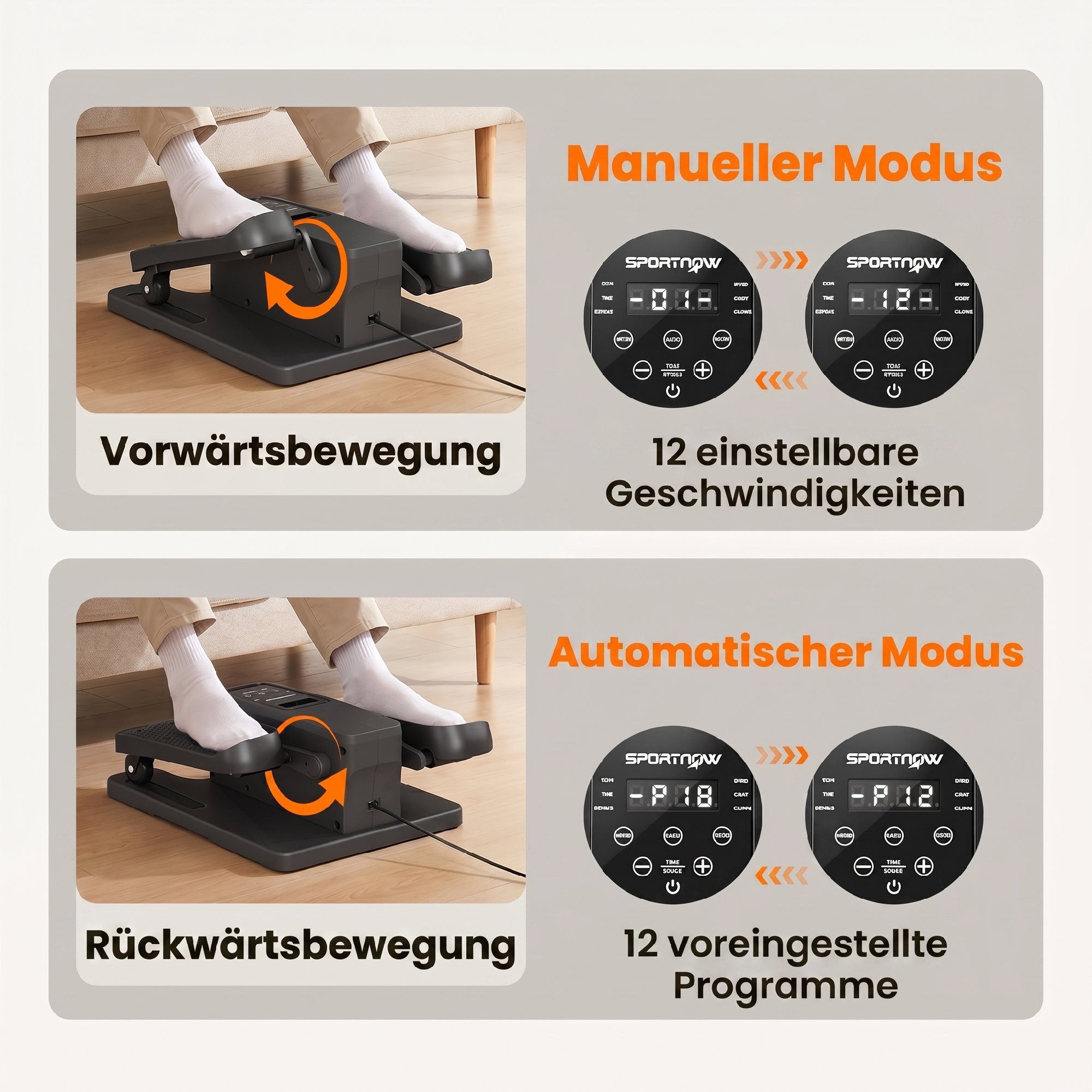 SPORTNOW Ellipsentrainer Mini Elektrischer Untertisch Crosstrainer (Pedaltrainer, 1-tlg., Untertisch Crosstrainer), für Senioren Büro – Bild 4 von 5
