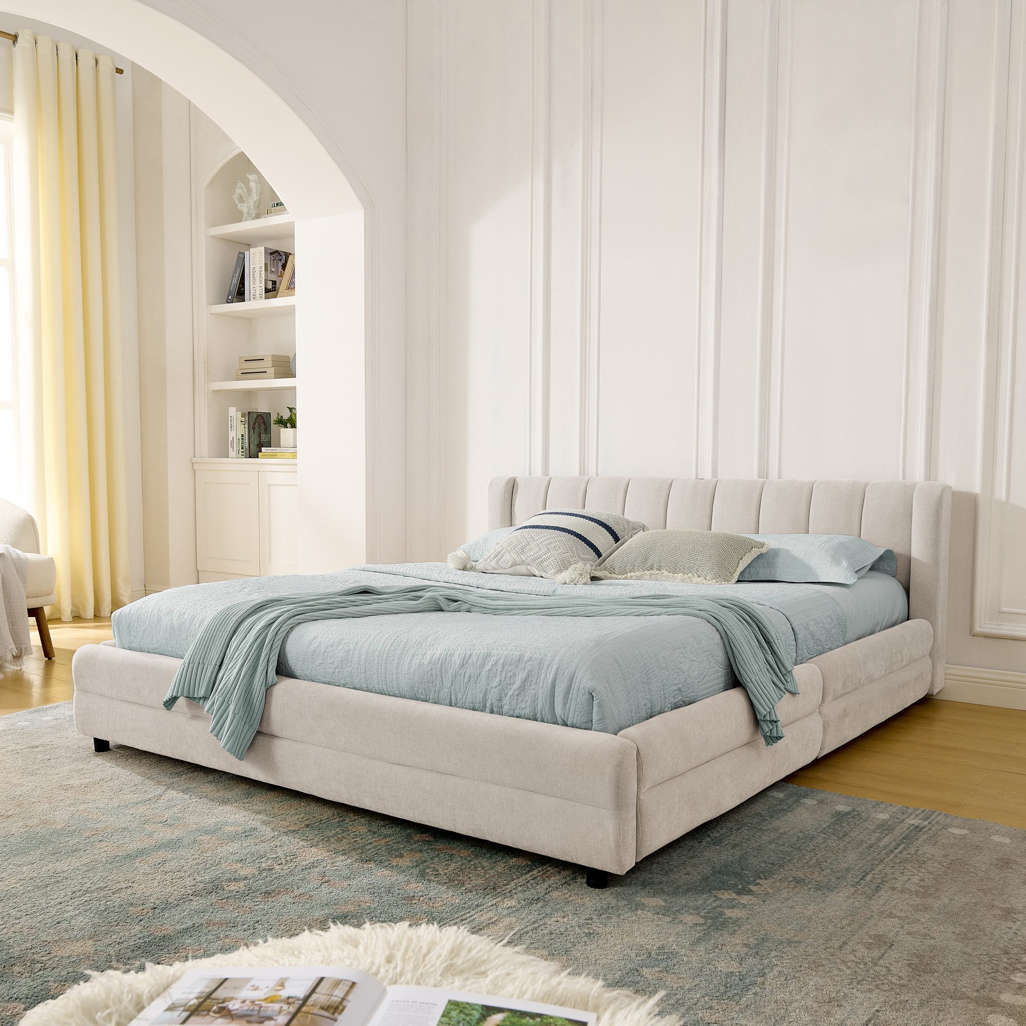 REDOM Polsterbett Funktionsbett mit USB-/Type-C-Anschlüssen & seitlichen Fächern (Packung, 1-tlg., 140x200 cm, mit integrierten Schubladen & ergonomischem Design), für Schlafzimmer, Gästezimmer oder kleinere Wohnungen (ohne Matratze)