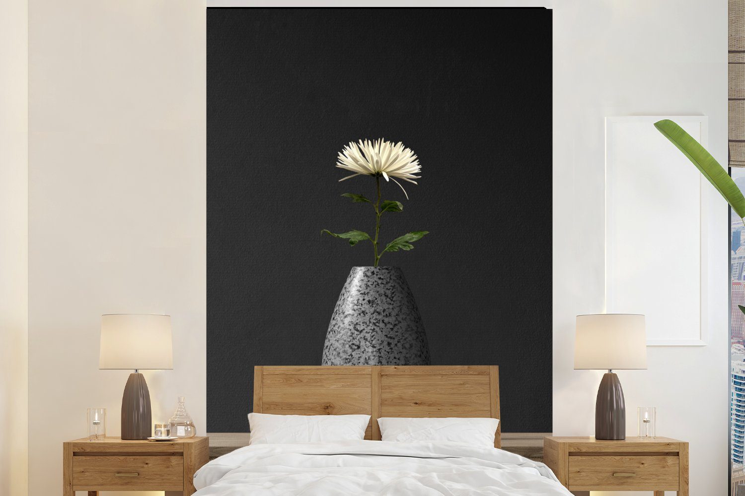 MuchoWow Fototapete Stilleben - Vase - Blume, Matt, bedruckt, (3 St), Montagefertig Vinyl Tapete für Wohnzimmer, Wandtapete