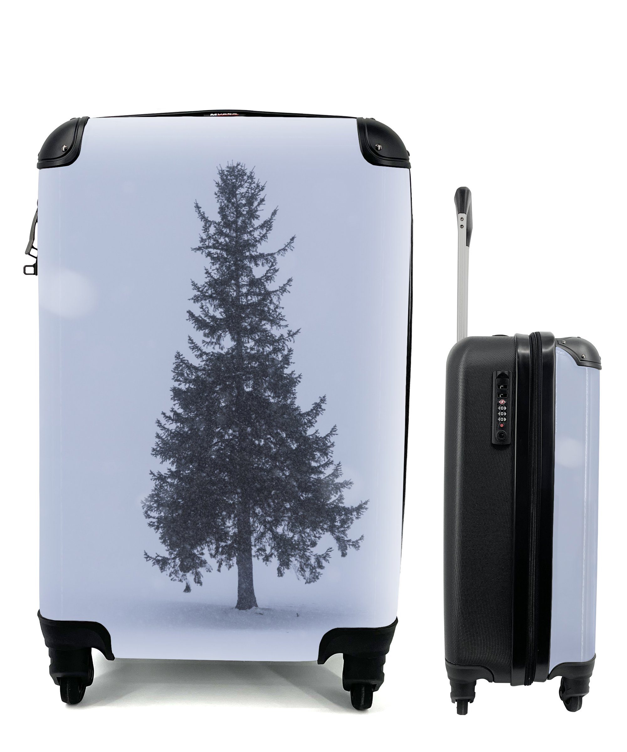 MuchoWow Handgepäckkoffer Ein Tannenbaum auf weißer Leere, 4 Rollen, Reisetasche mit rollen, Handgepäck für Ferien, Trolley, Reisekoffer