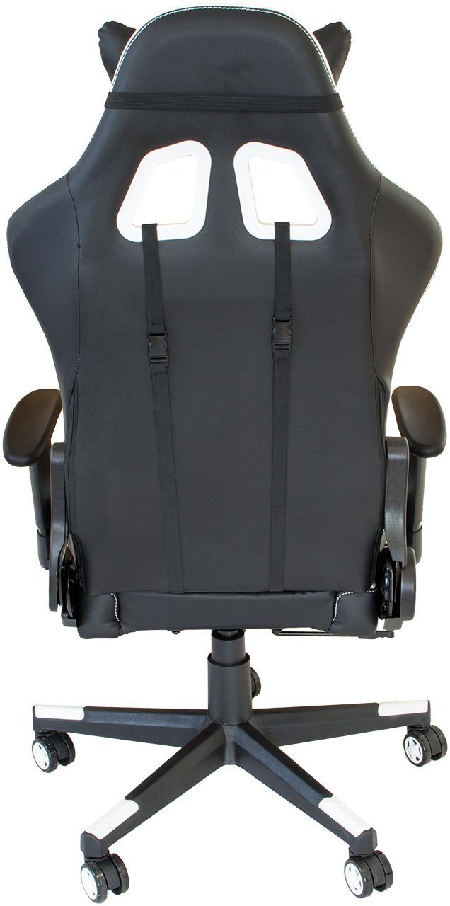 NATIV Haushalt Gaming-Stuhl Gaming-Stuhl (Stück), weiß-schwarz und verstellbare Design, Wipp-Mechanismus Rückenkissen Rückenkissen Racing mit verstellbar, Rückenlehne, Nachen- und Nacken