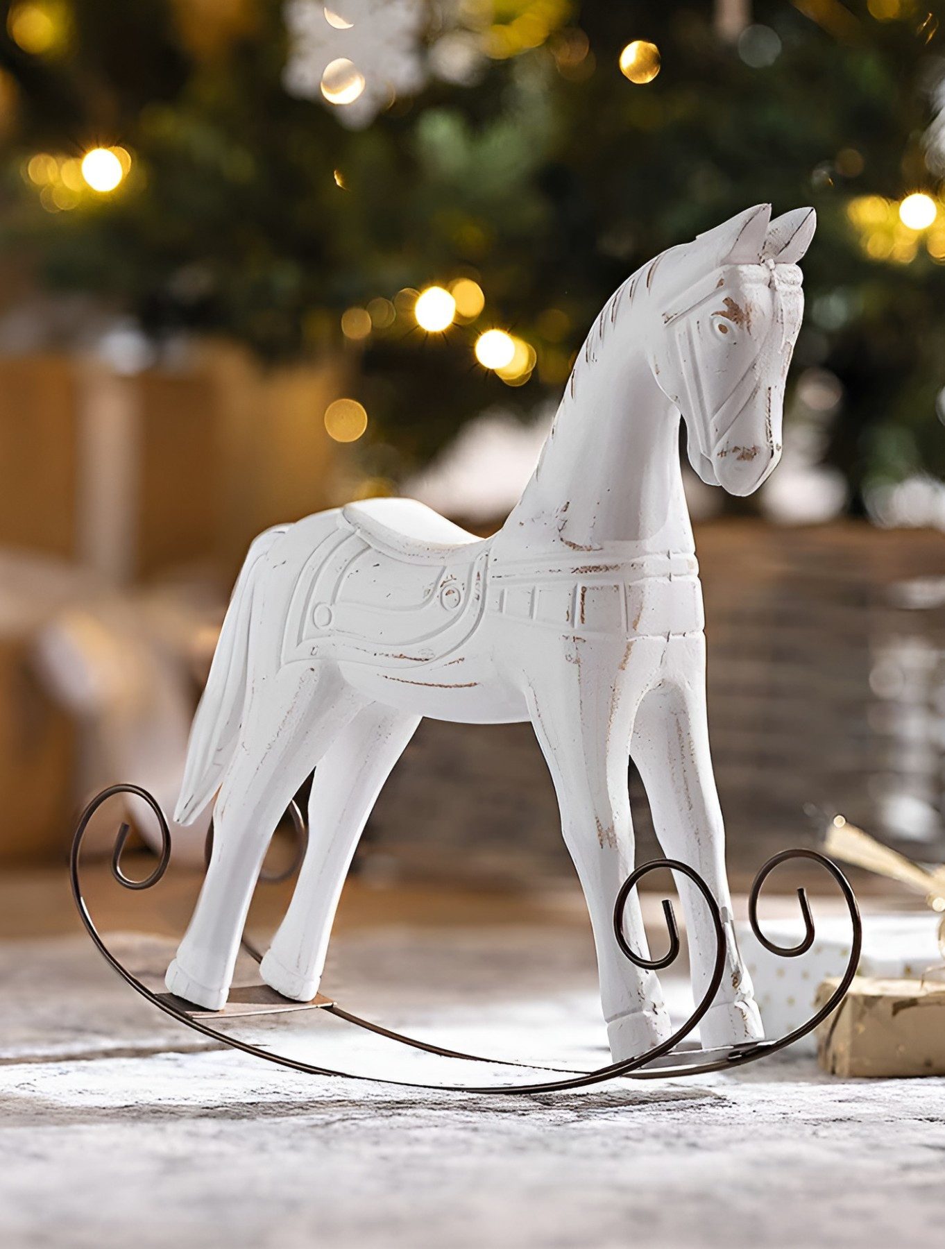 Dekoleidenschaft Dekofigur Schaukelpferd "Vintage" im Shabby Look weiß, Wei günstig online kaufen