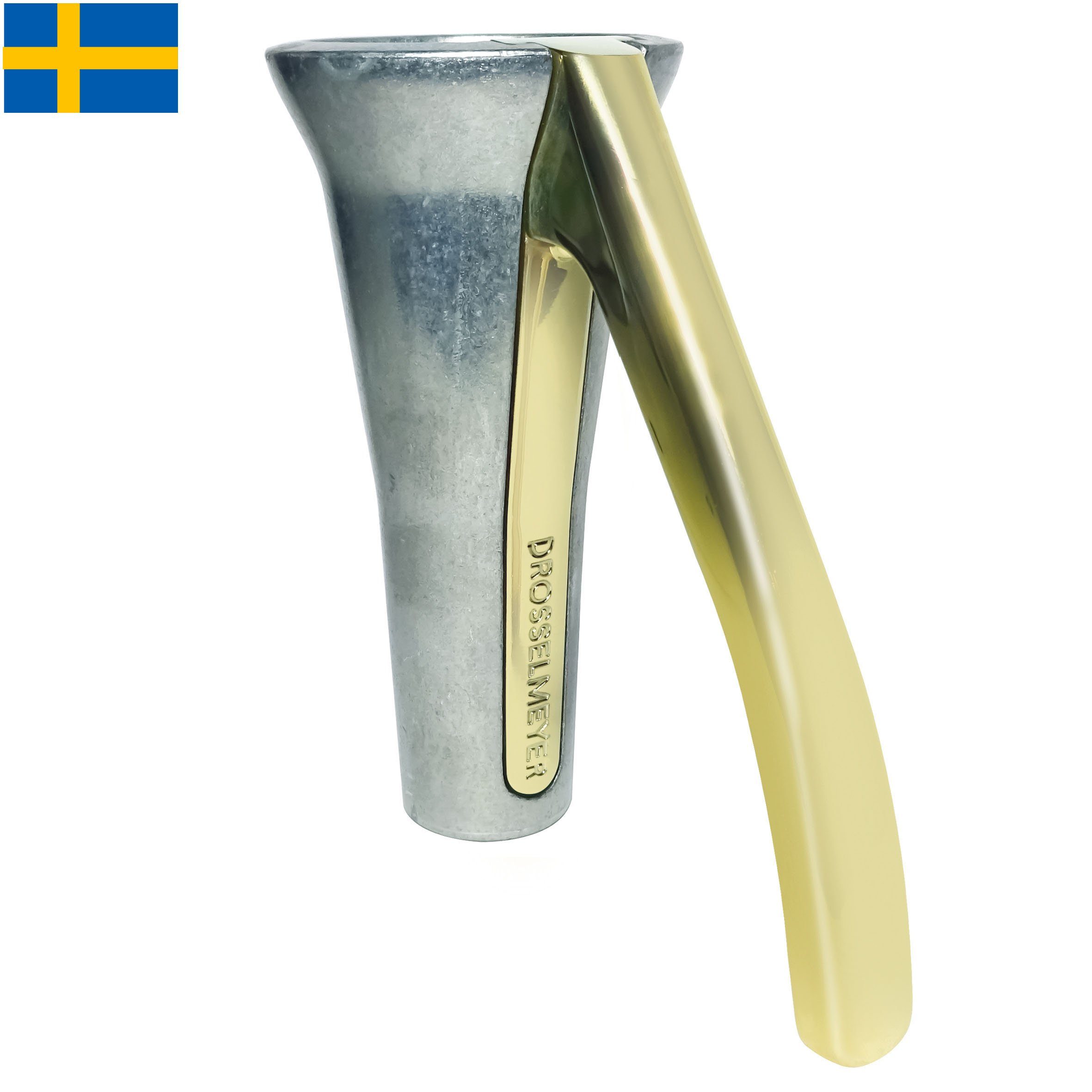 Drosselmeyer Nussknacker Nussknacker im eleganten schwedischen Design - knackt fast jede Nuss - Natur/Gold, patentiertes Hebelkonzept