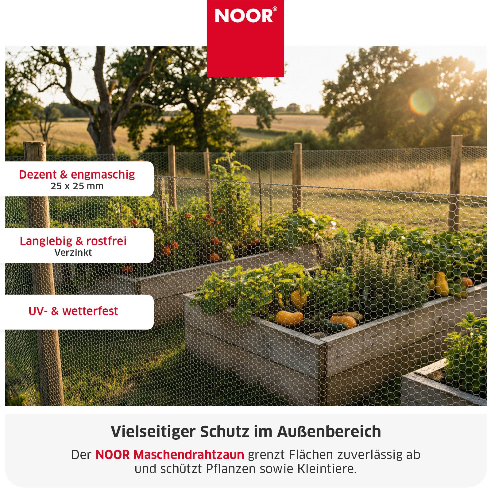 NOOR Volierendraht Maschendrahtzaun - Schutz für Garten & Grundstück, Witterungsbeständiger Befestigungsdraht - vielseitig einsetzbar