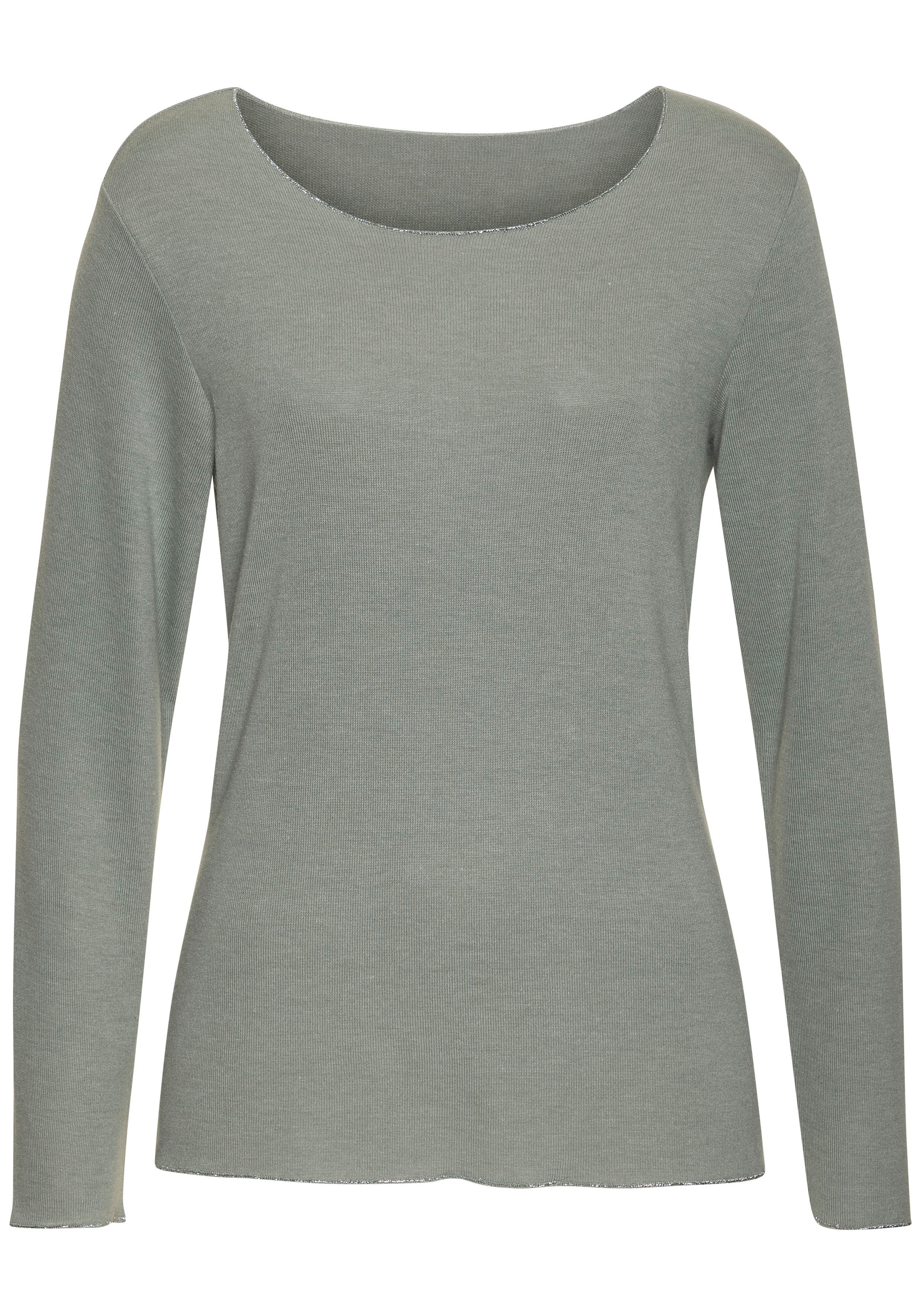 LASCANA Langarmshirt mit feiner Glitzereinfassung aus Viskose-Feinstrick – Bild 2 von 5