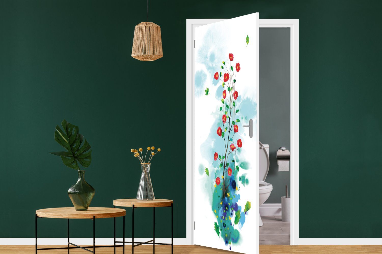 Hintergrund, weißem cm Matt, (1 Kunst bedruckt, Fototapete Tür, für Blumen Türaufkleber, Türtapete auf St), 75x205 von MuchoWow Illustration