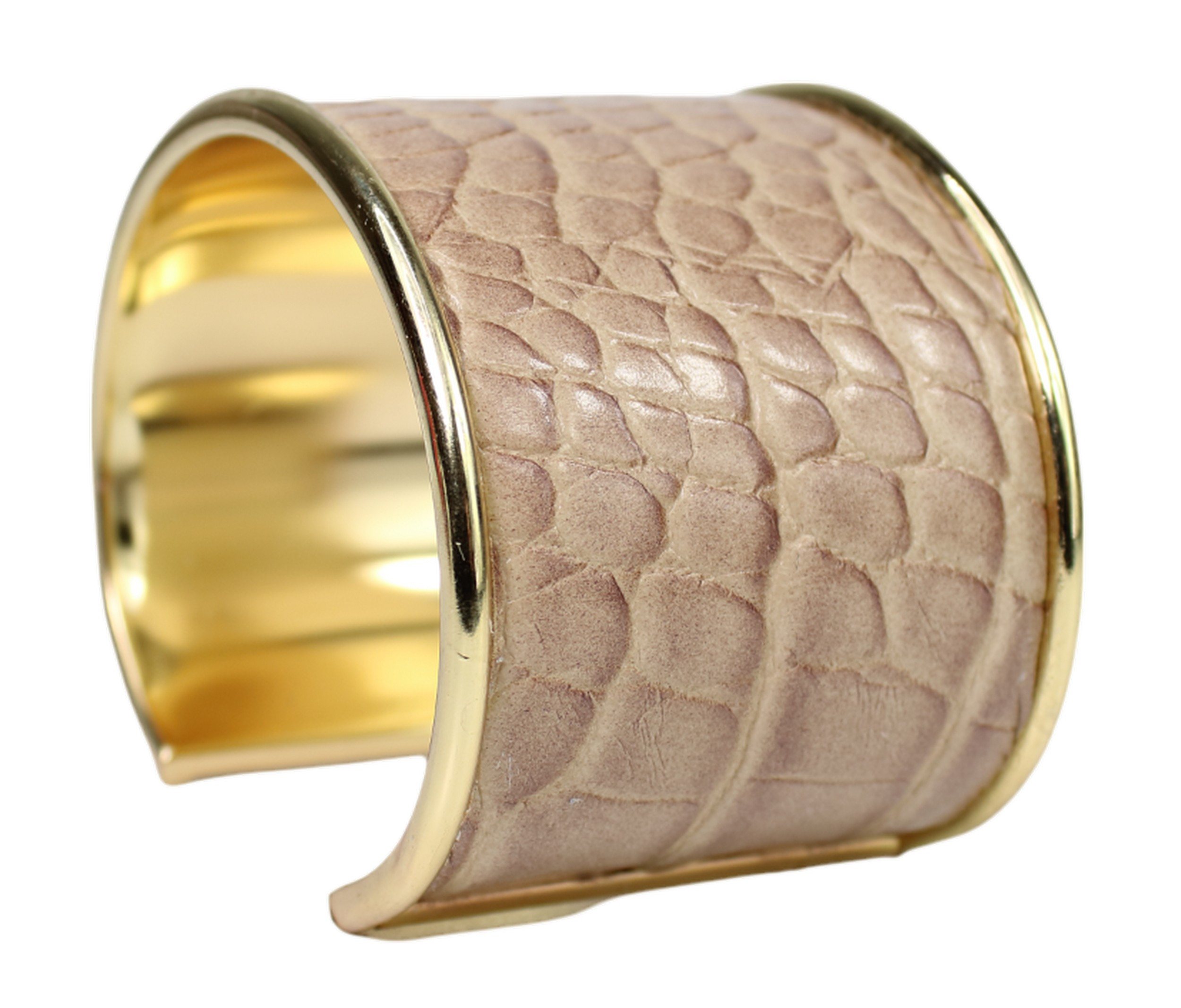 Valentinstagsgeschenk FRONHOFER Edelstahlarmband 19209, 4,5 cm breiter Armreif aus Edelstahl und Kunstleder, Kroko Optik, grau, Taupe