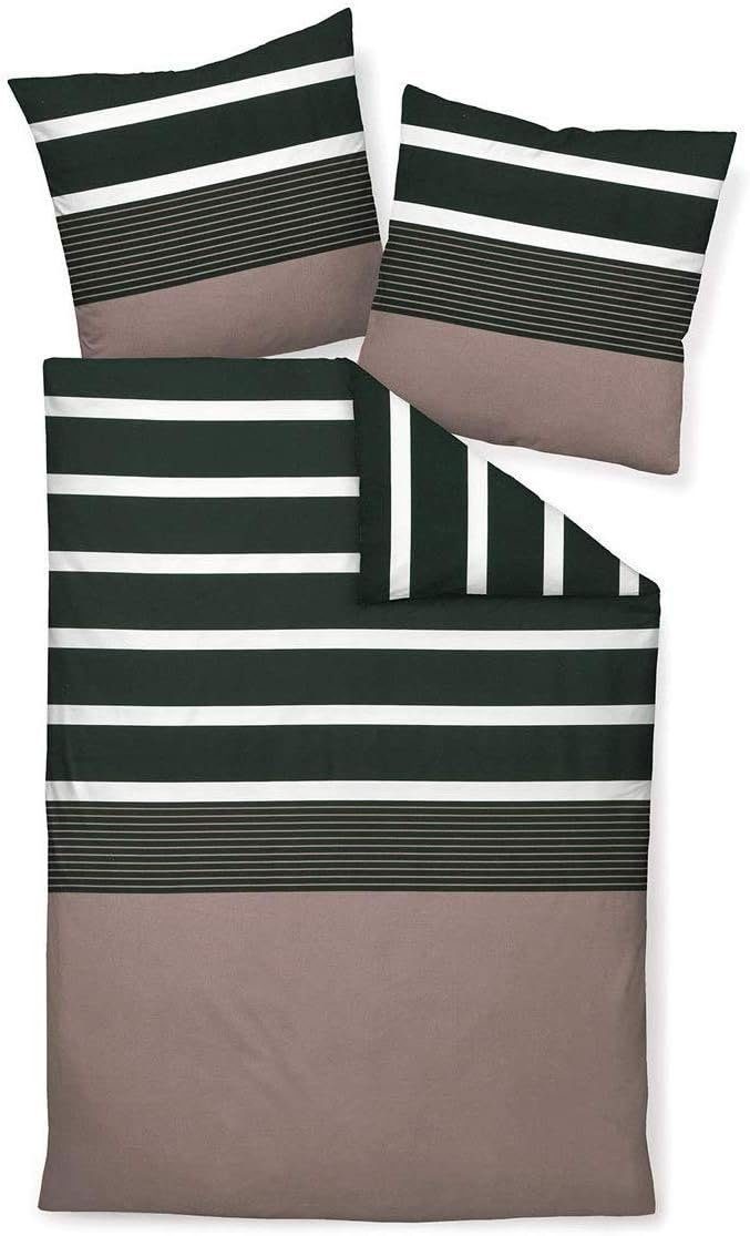 Janine Bettwäsche Biber 135x200 cm 80x80 cm Nougat schwarz Streifen, Feinbi günstig online kaufen