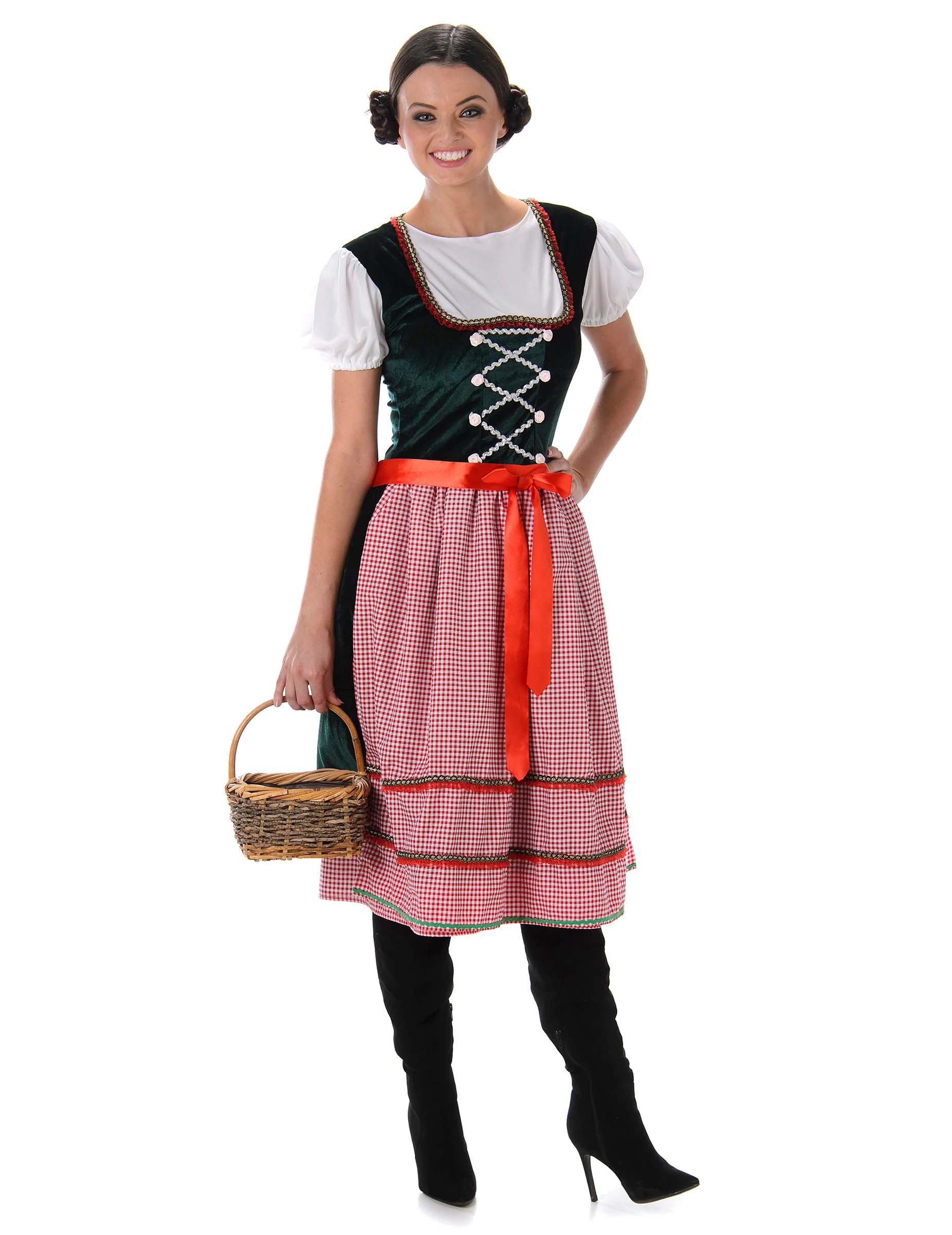 REDSUN Kostüm Dirndl Damenkostüm Übergröße grün-rot