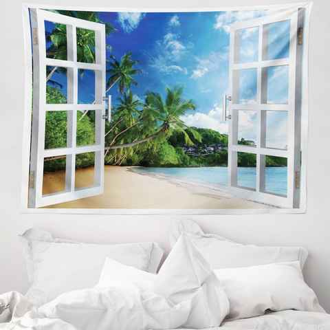 Wandteppich aus Weiches Mikrofaser Stoff Für das Wohn und Schlafzimmer, Abakuhaus, rechteckig, Tropisch Üppige grüne Fensteransicht