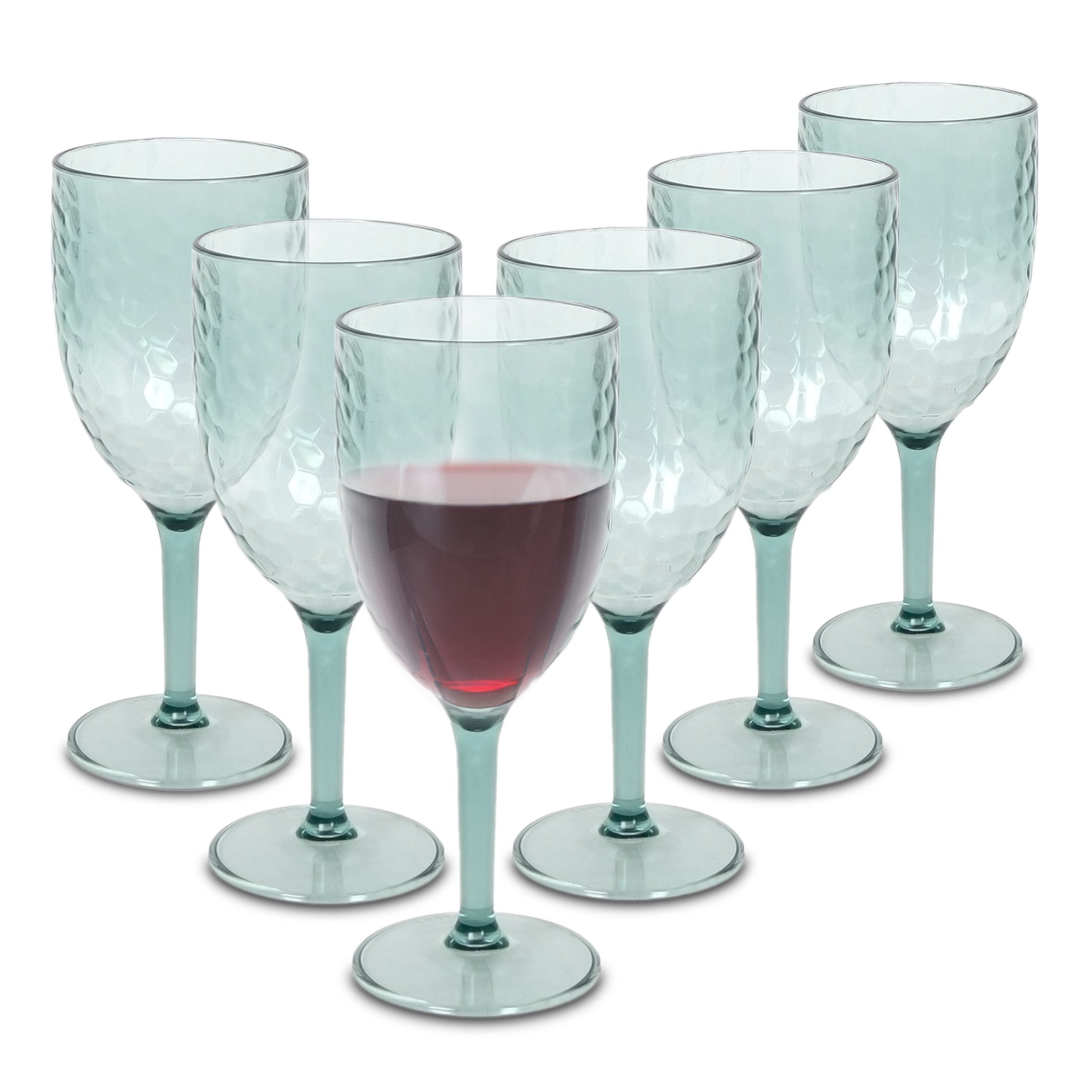 Spetebo Weinglas Mehrweg 350 ml transparent grün 6er Set, Kunststoff, Camping Weinkelch wiederverwendbar