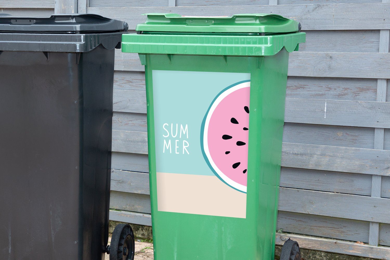 MuchoWow Wandsticker - Sticker, (1 - Pastell Abfalbehälter St), Mülltonne, Container, Wassermelone Blau Mülleimer-aufkleber