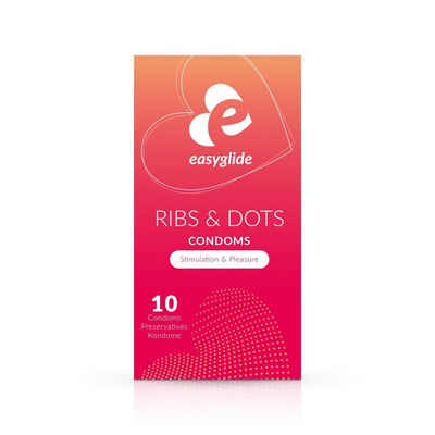 EasyGlide Kondome EasyGlide - Ribs and Dots Kondome - 10 Stück, 1 St., mit Noppen und Rippen, 10 Stk., 54 mm