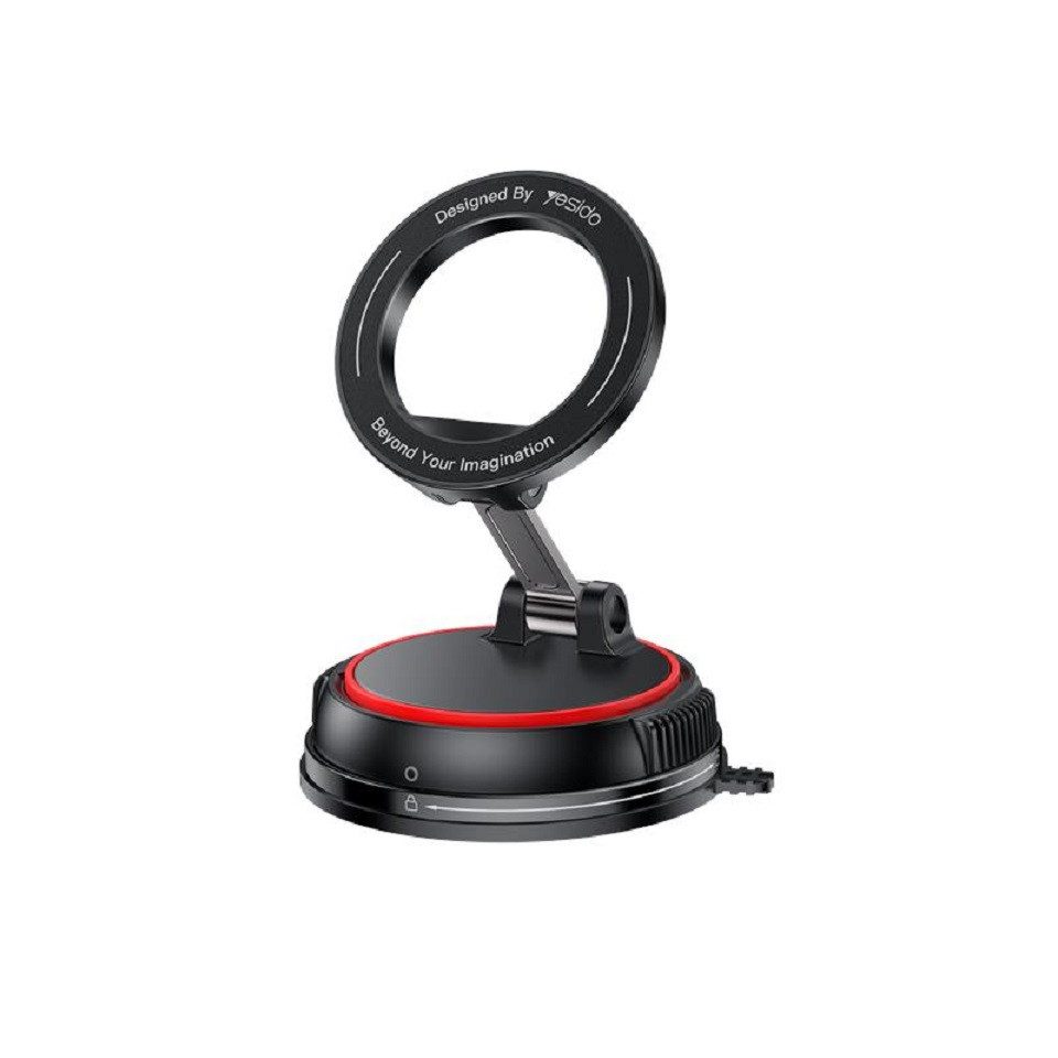 Yesido Handy-Halterung Magnetische Autohalterung C219 – MAGSAFE, Schwarz, (bis 6,7 Zoll, Packung, 1-teilig, 360° drehbar, Saugnapf-Befestigung, klappbarer Arm)