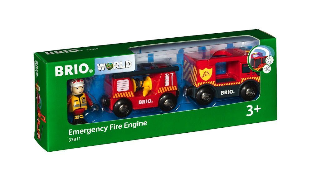BRIO® Spielzeugeisenbahn-Lokomotive World Feuerwehr Leiterfahrzeug mit Licht und Sound 3 Teile 33811