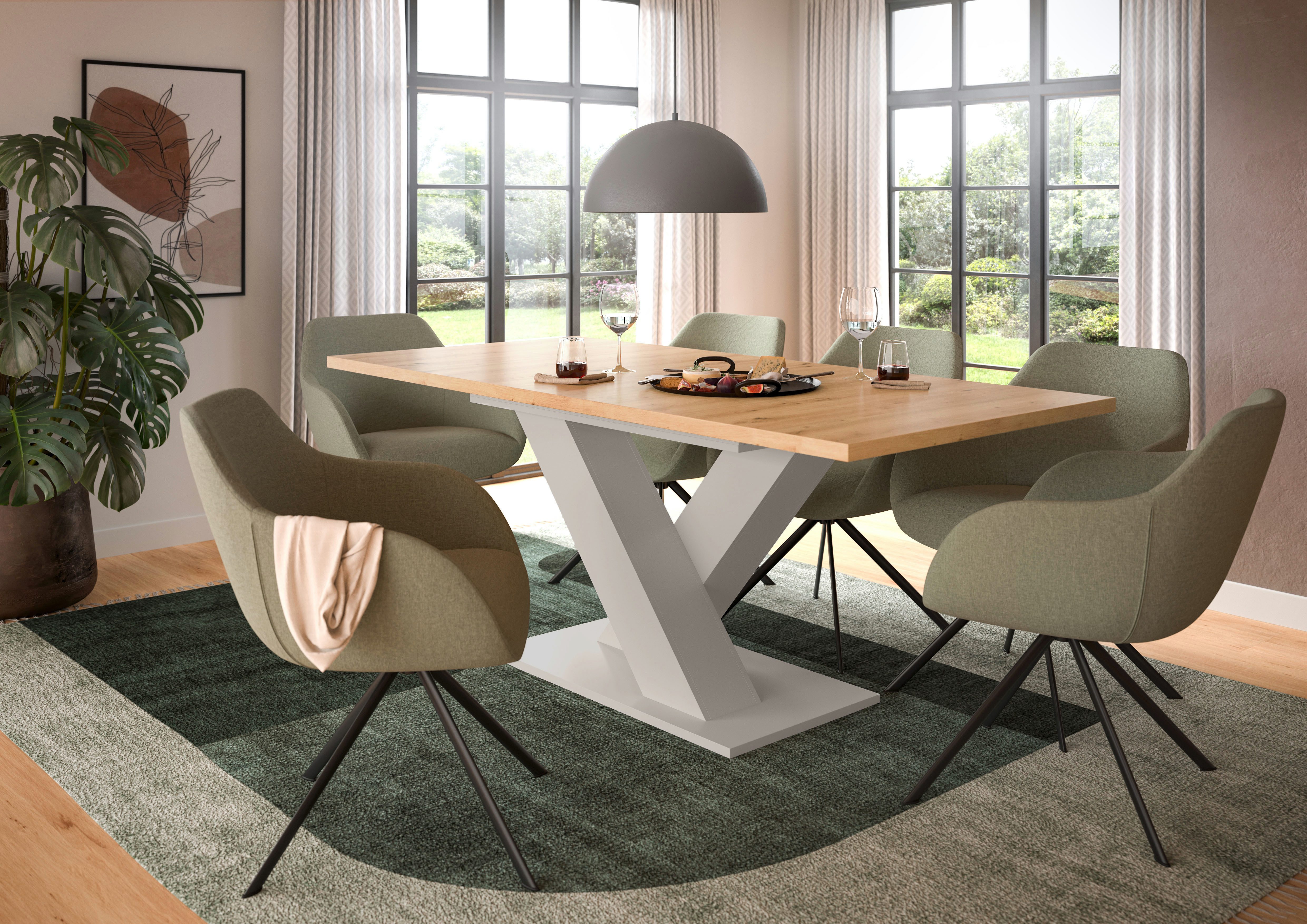 Home affaire Esstisch Motus, ausziehbar 150 -190 cm, inklusive 40 cm Einlegeplatte (Set, 1-St), X-Gestell mit Bodenplatte, Tisch, Küchentisch, Esszimmer, Küche