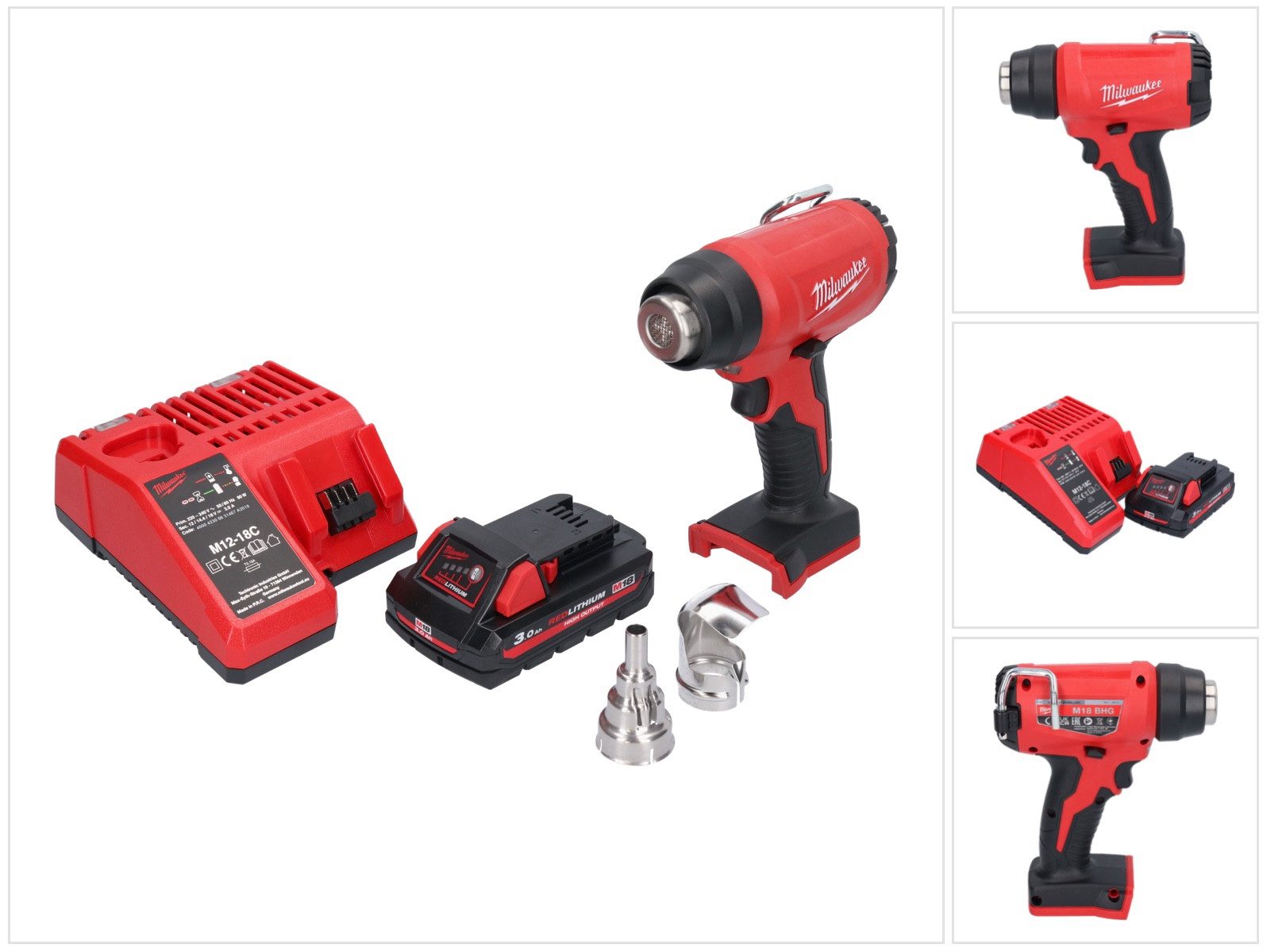 Milwaukee Akku-Heißluftgebläse M18 BHG-301 18 V 470 °C + 1x Akku 3,0 Ah + Ladegerät