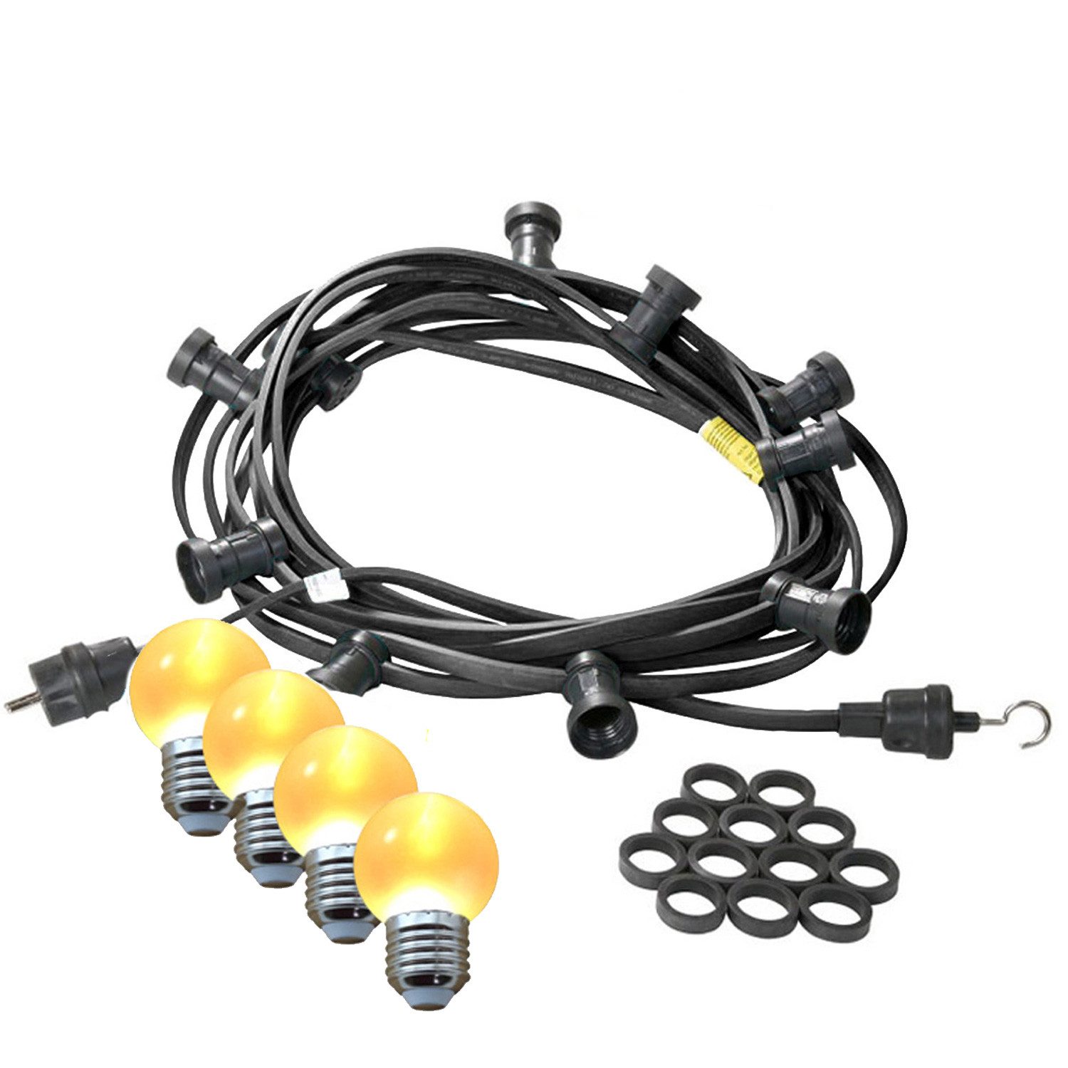 SATISFIRE Lichterkette Illu- Party Garten Außenlichterkette 10m 20 ultra-warmweiße LED Kugeln, 20-flammig